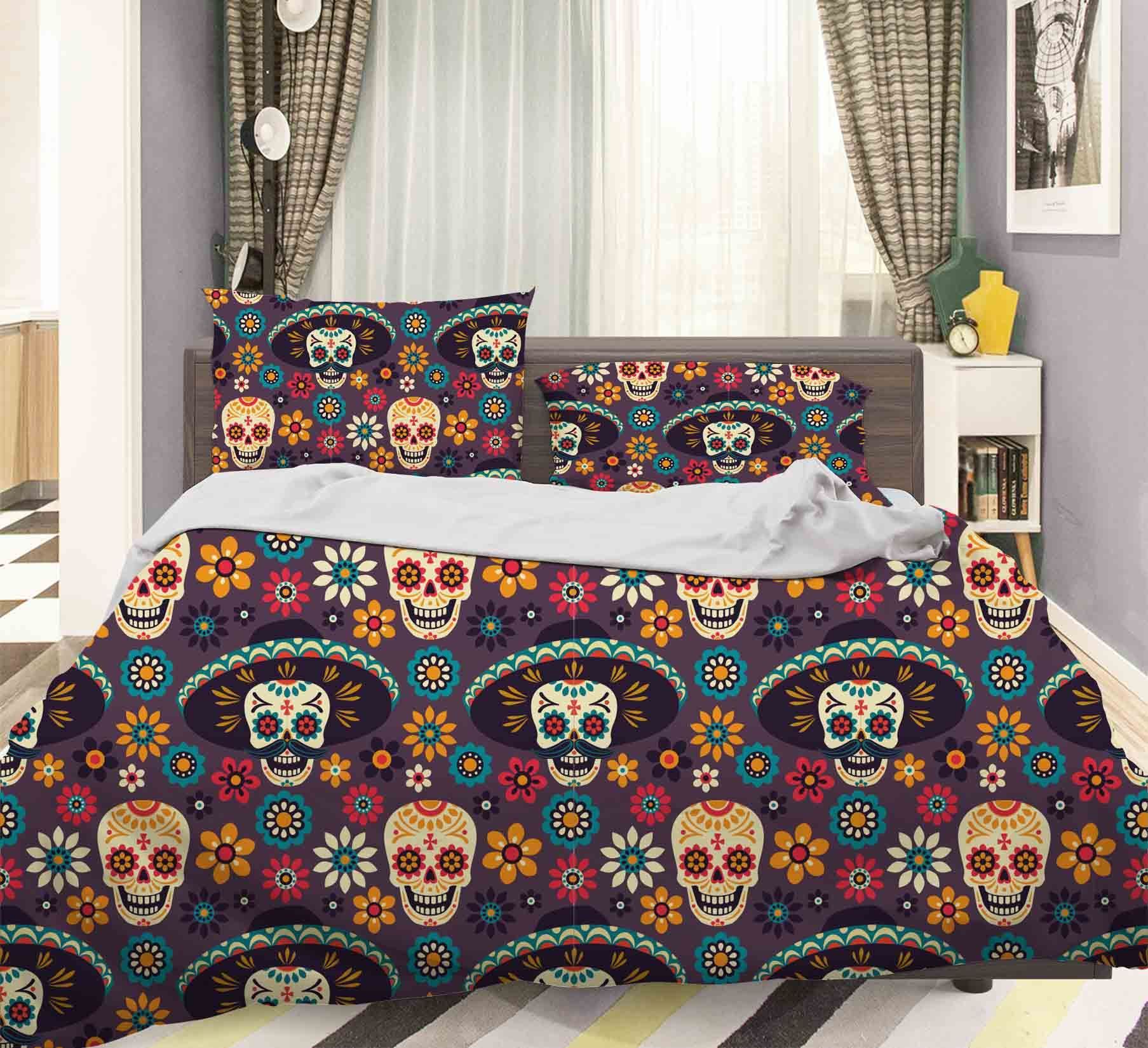 3d Colored Skull Bedding Set