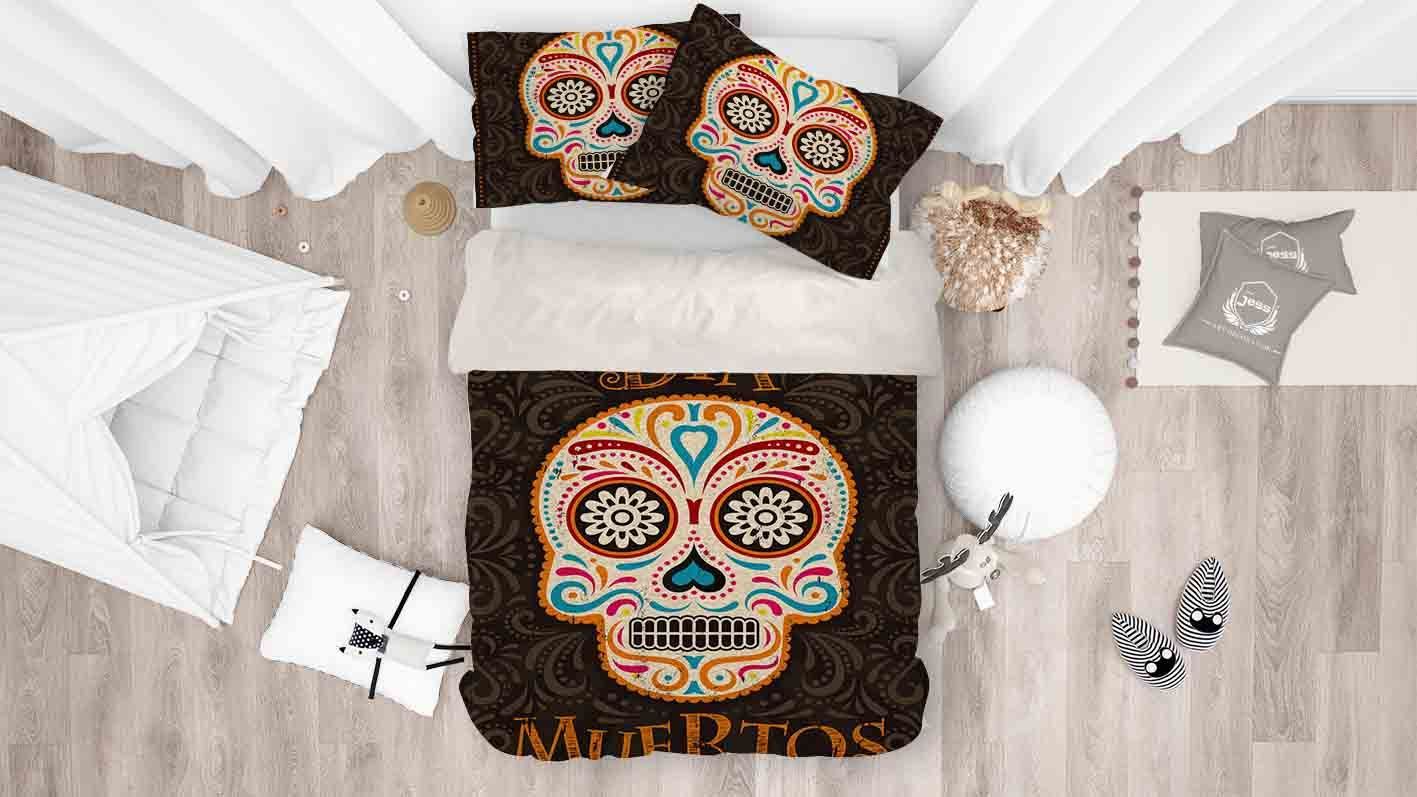3d Colored Skull Eyes Flowers Bedding Set