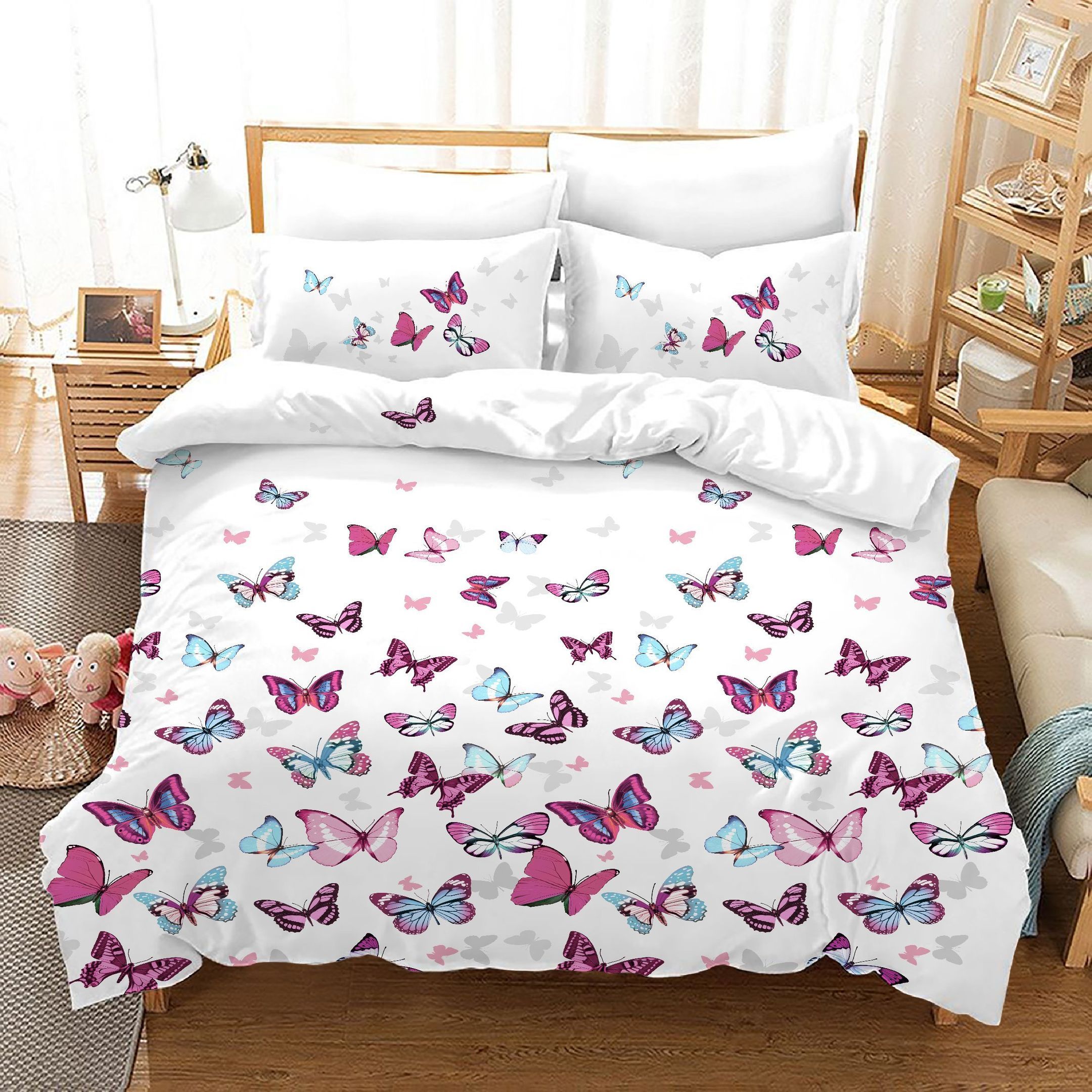3d Colorful Butterfly White Bedding Set