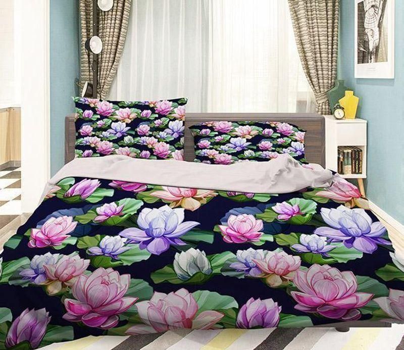 3D Colorful Flowers Black Bedding Set