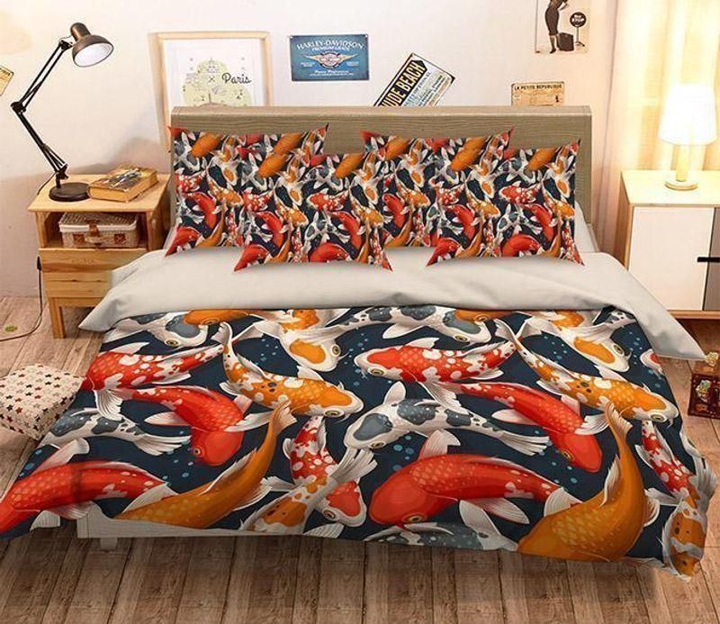 3D Colorful Koi Japanese Fishes Printed Bedding Set