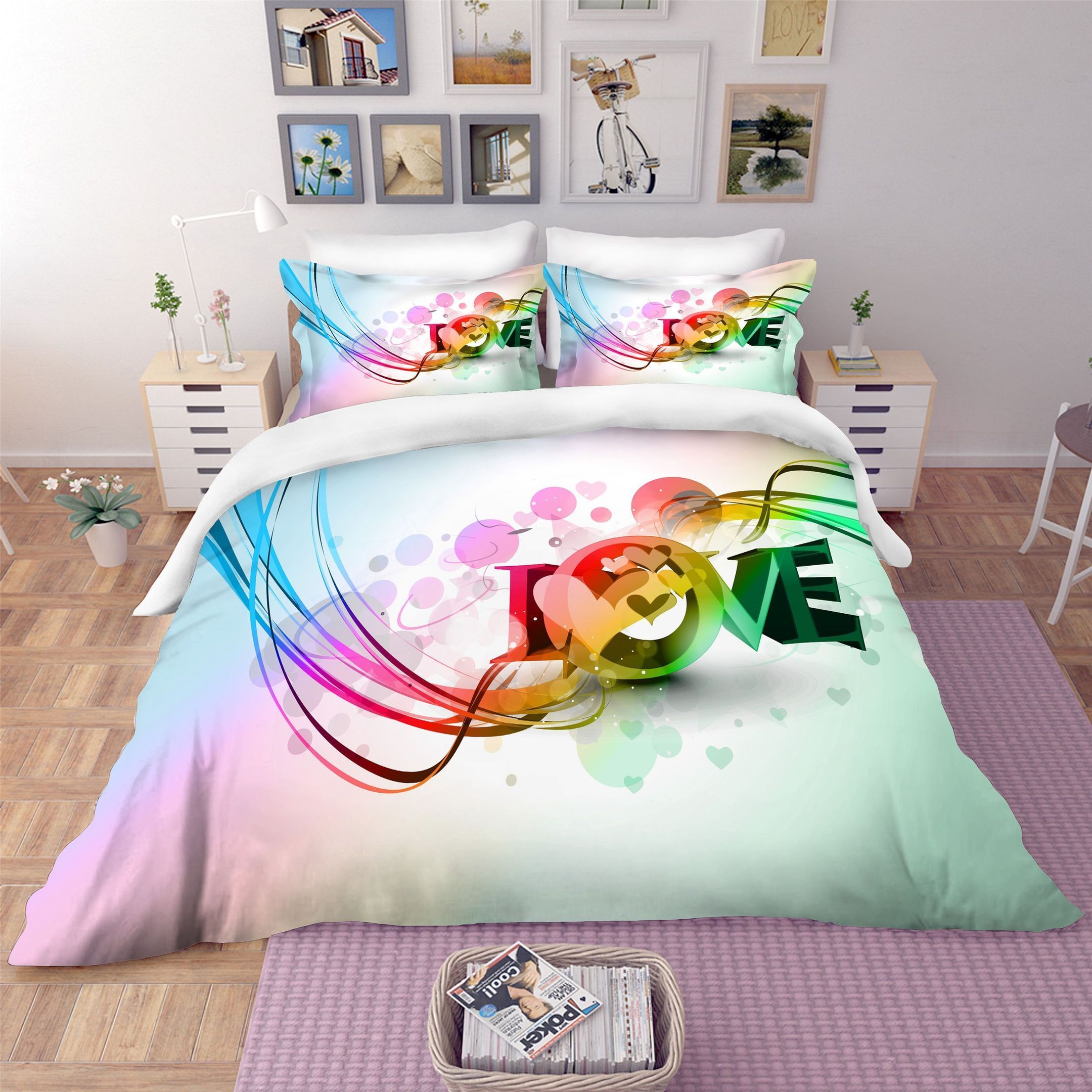 3d Colorful Love Word Bedding Set