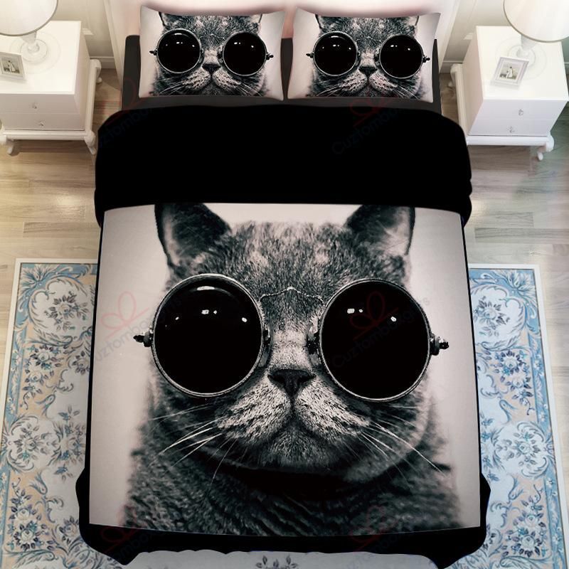3D Cool Cat Pattern Bedding Set