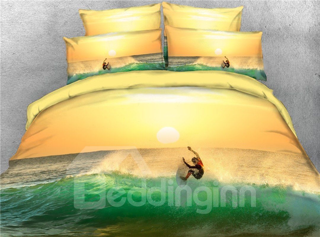 3D Cool Surfing On The Sea Bedding Set