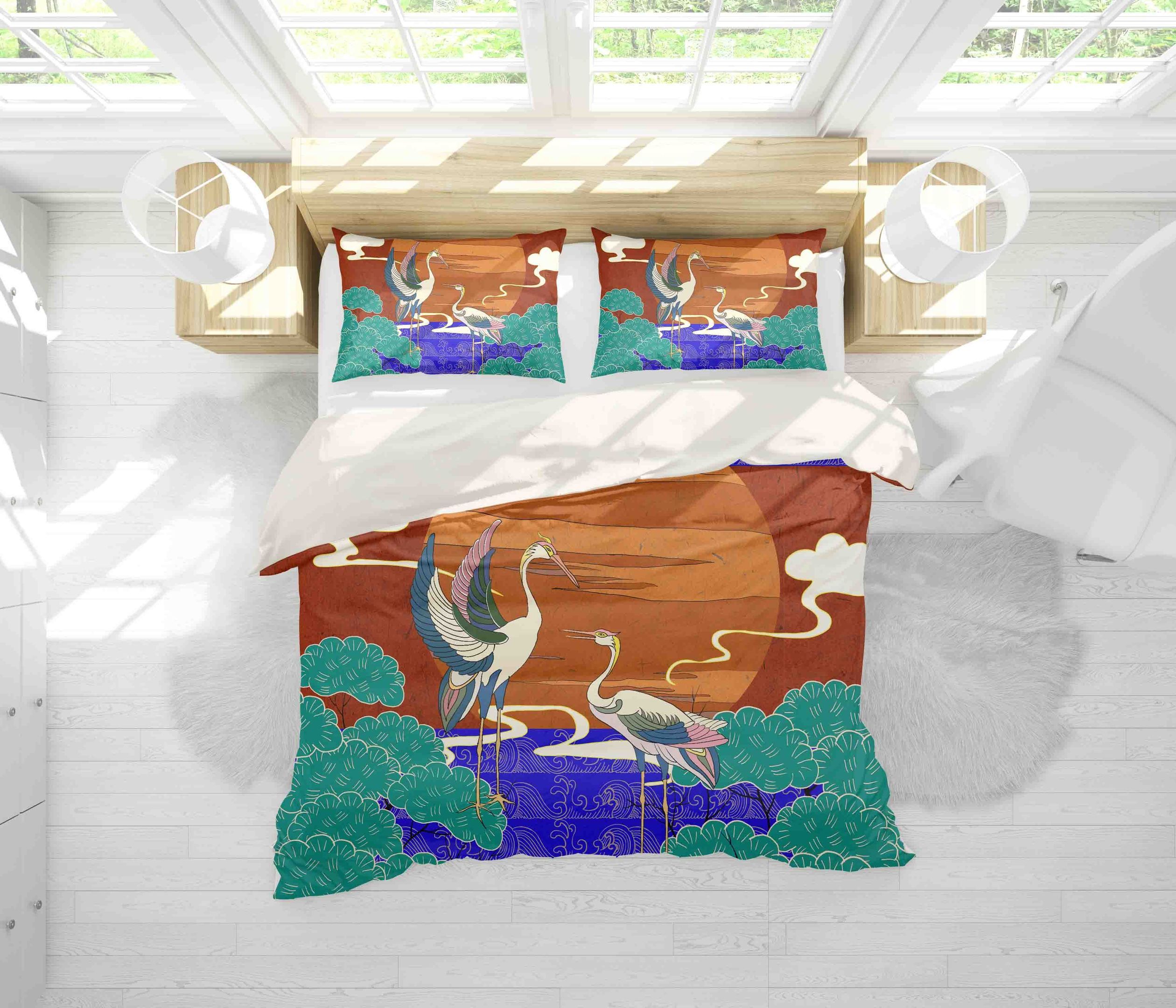 3d Crane Clouds Bedding Set