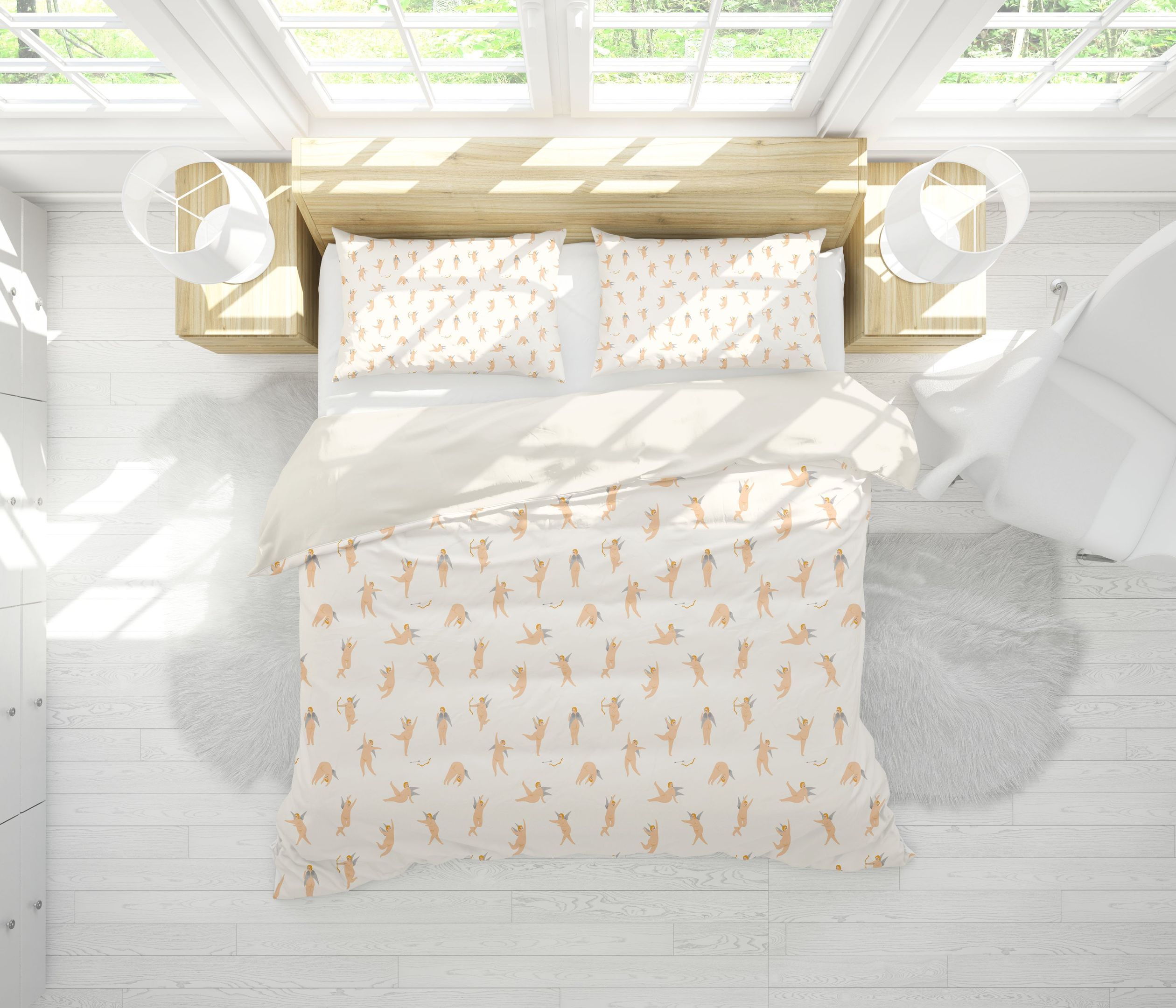 3d Creamy White Cupid Archery Angel Bedding Set