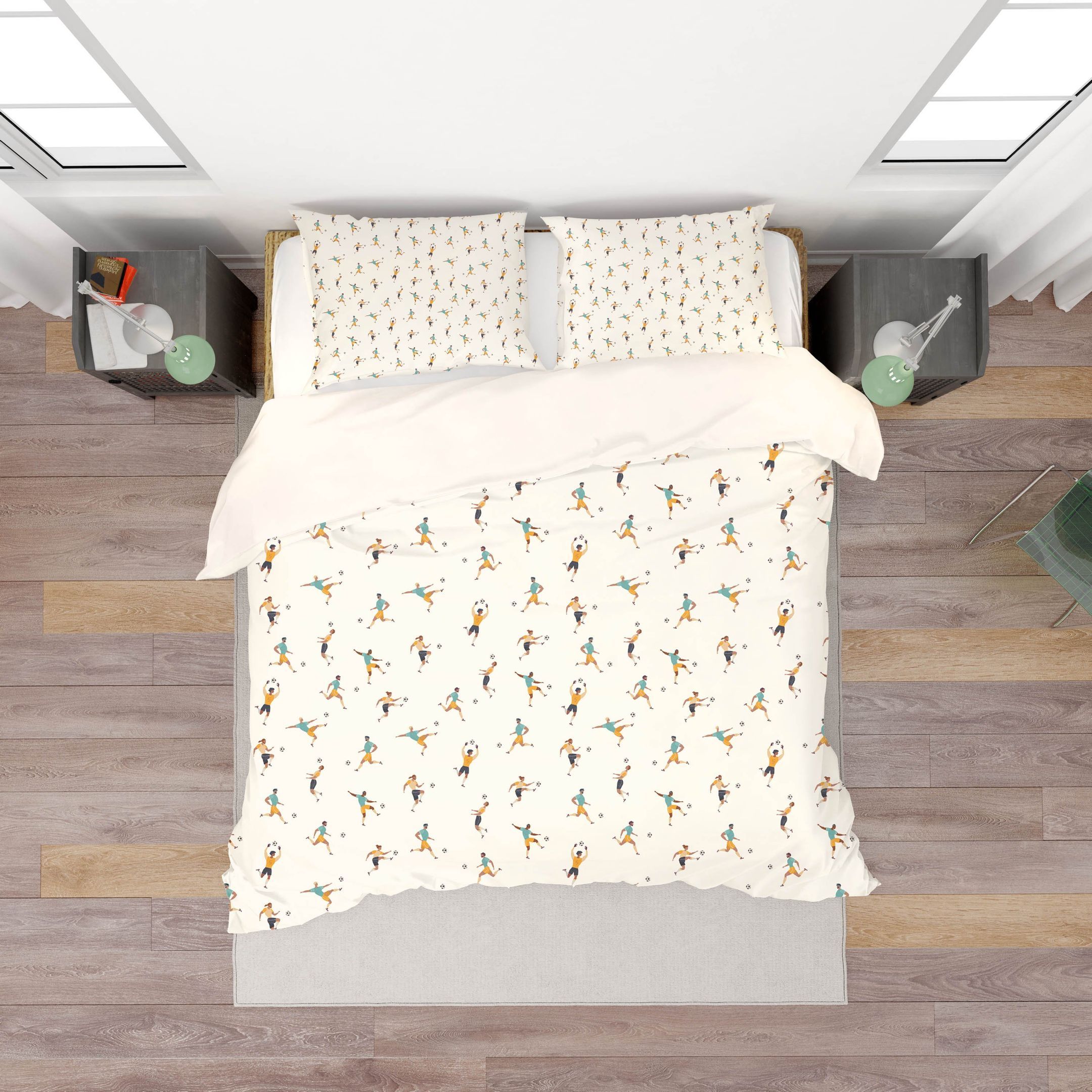 3d Creamy White Football Soccer Player Bedding Set