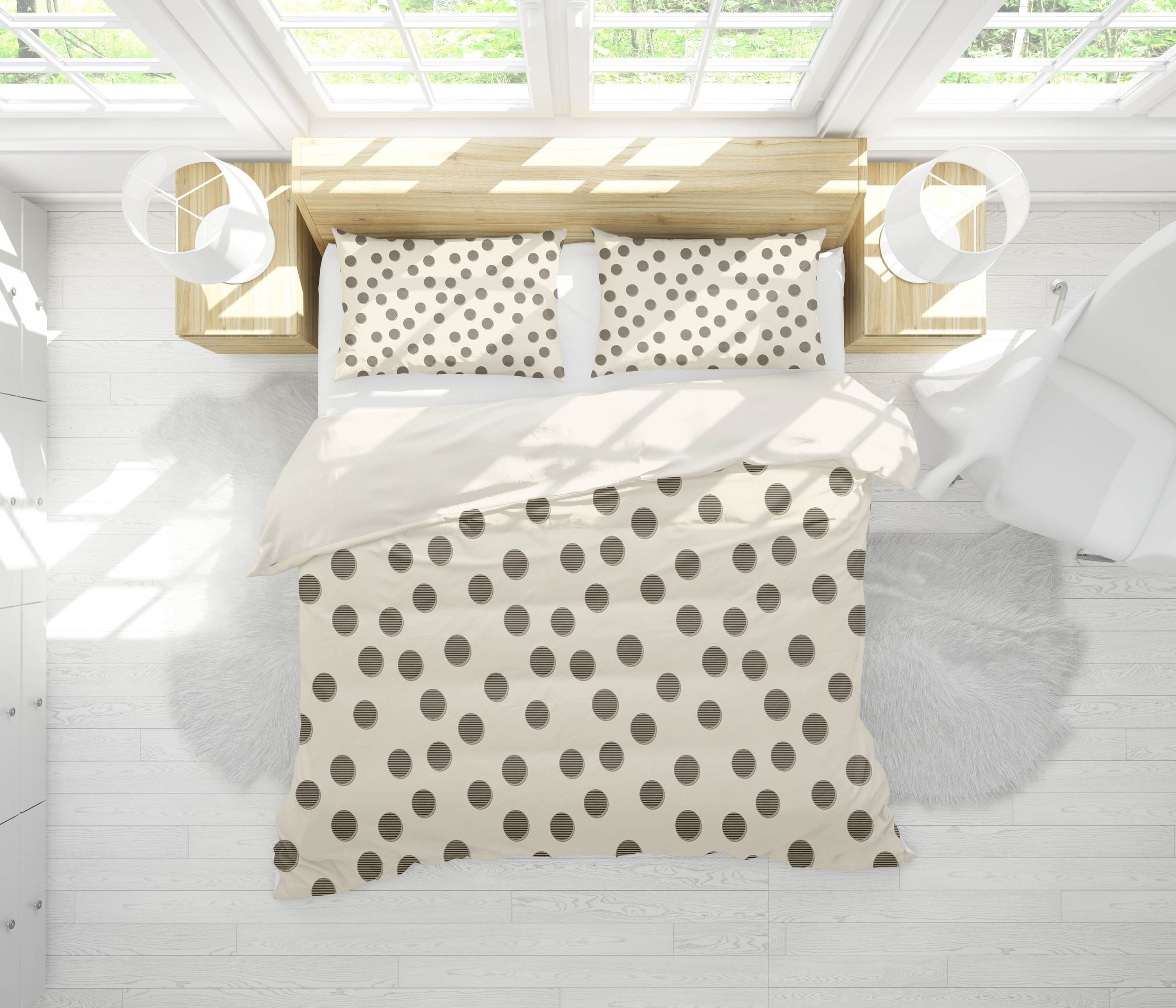 3d Creamy White Stripes Circle Bedding Set