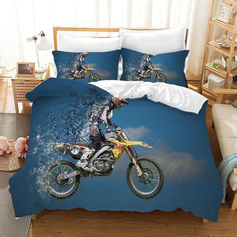 3D Cross Country Motorcycle Sky Printed Bedding Set