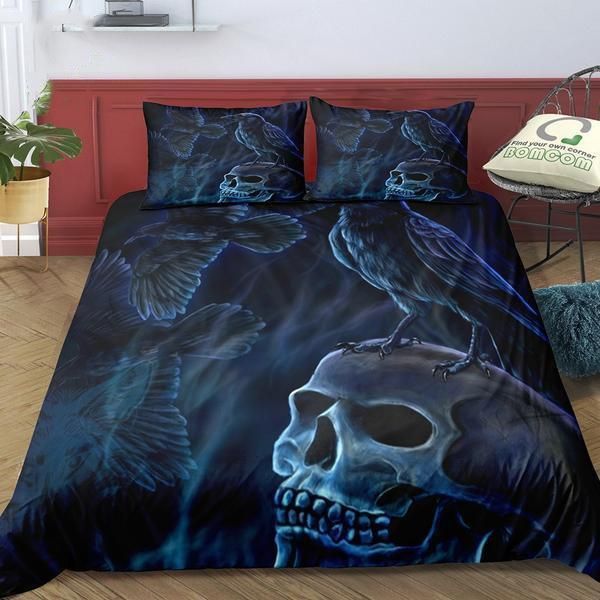 3D Crow And Skull Black Bedding Set