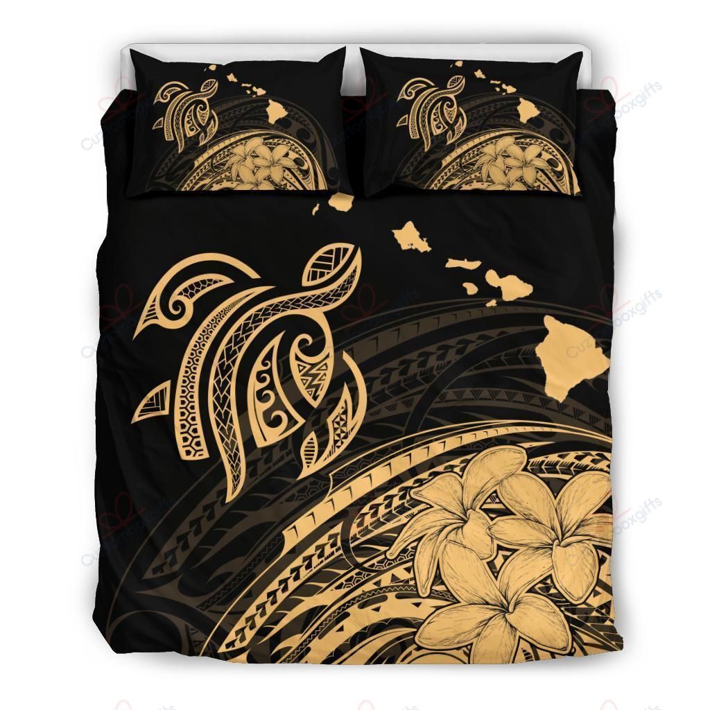 3D Custom Turtle Polynesian Map Plumeria Bedding Set