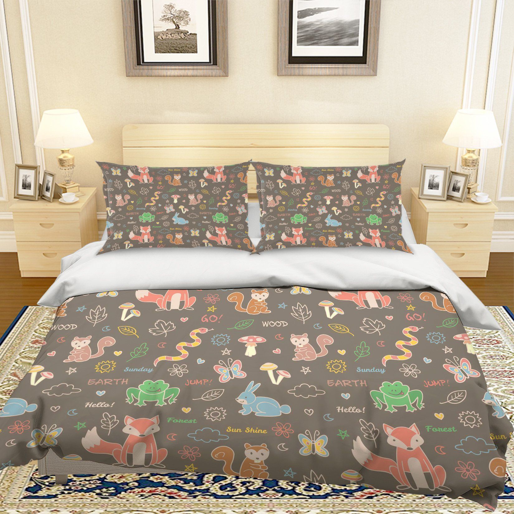 3d Cute Cartoon Animals Bedding Set
