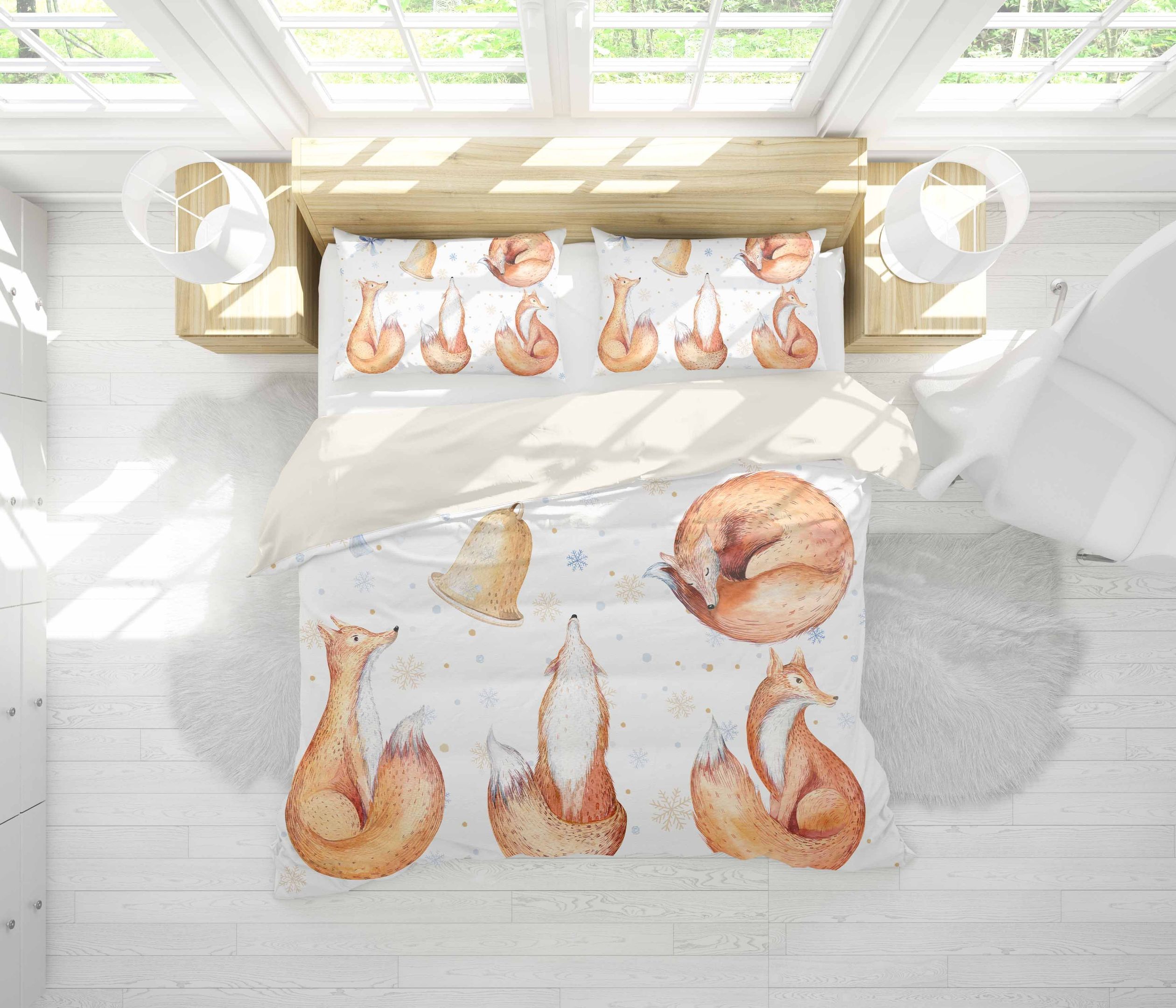 3d Cute Fox Bell Bedding Set