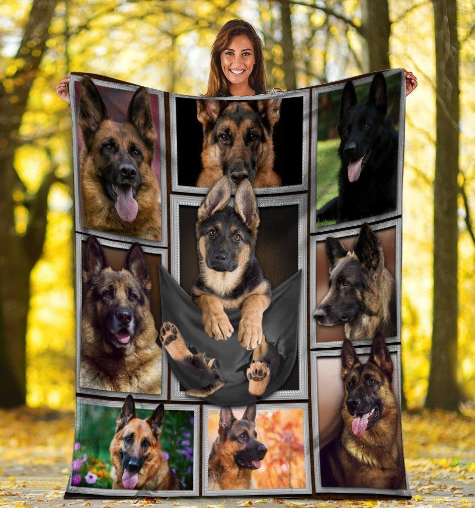 3d Cute German Shepherd In Pocket Funny Dog Lover Gifts Fleece Blanket