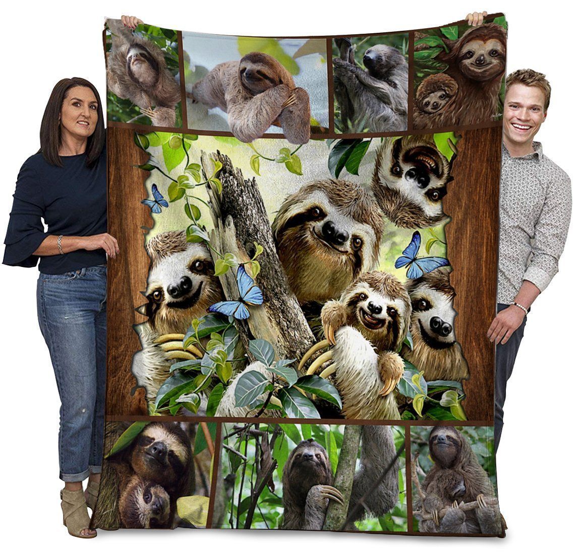 3d Cute Sloths Butterflies Fleece Blanket