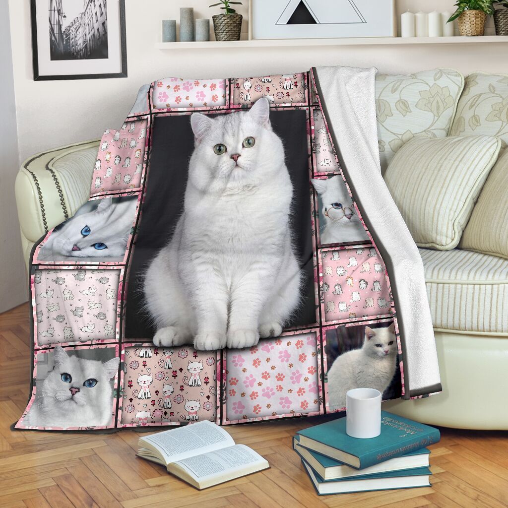 3D Cute White Cat Sherpa Fleece Blanket