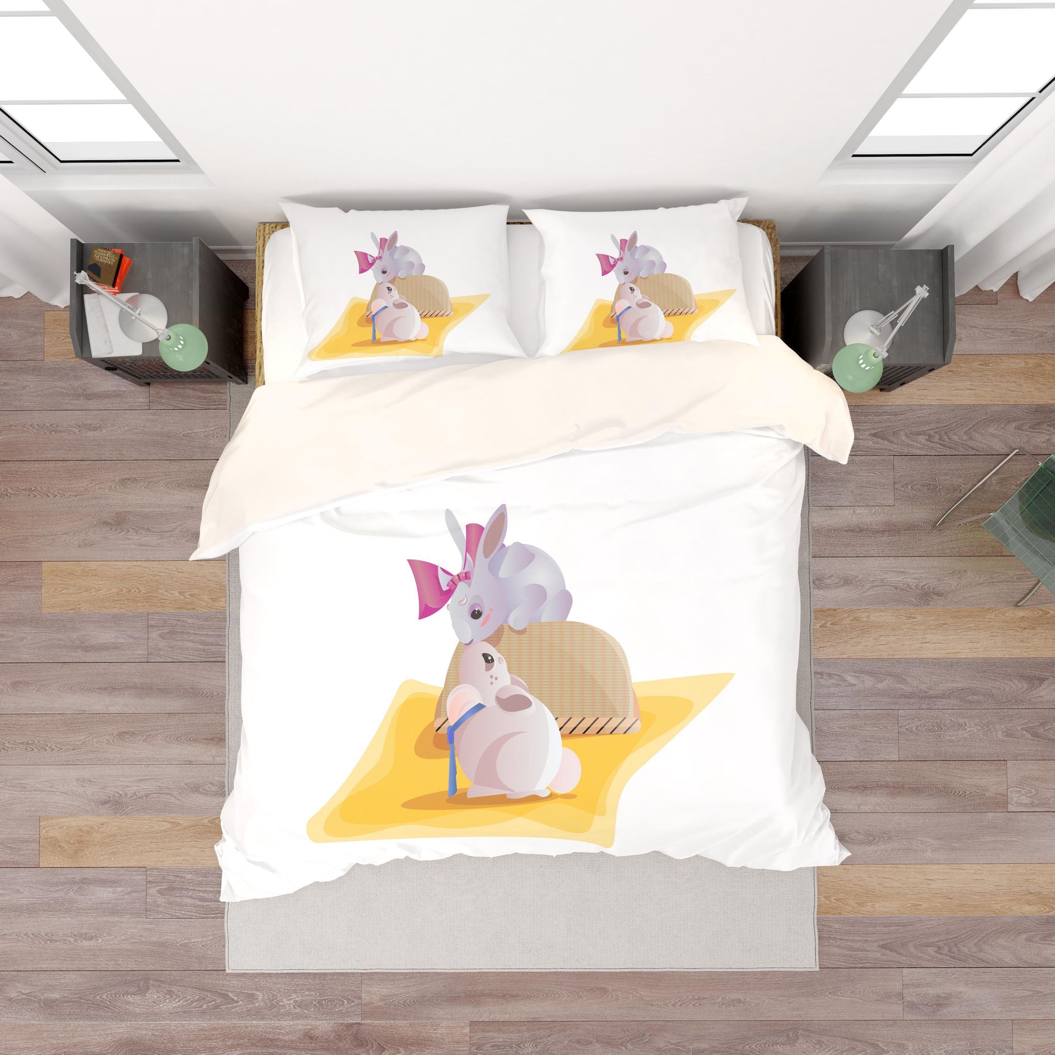 3d Cute White Rabbit Bedding Set