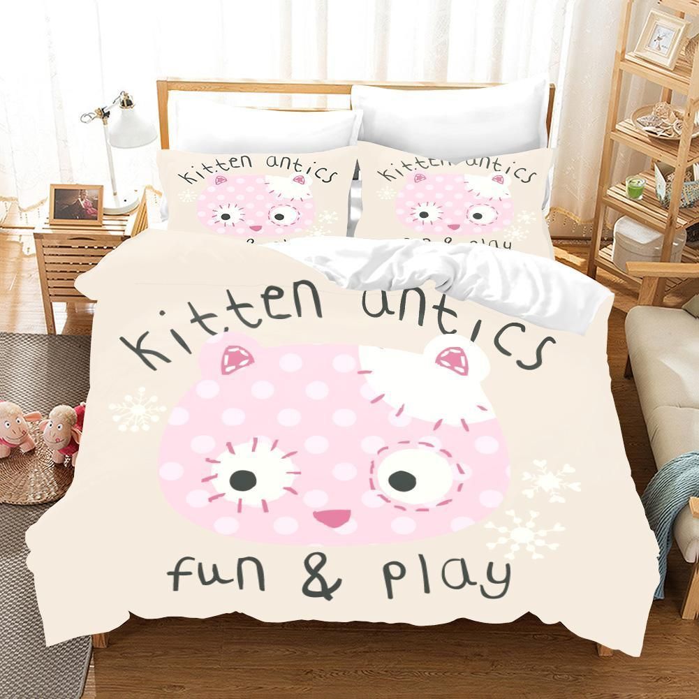 3d Cutie Pink Cat Fun And Play Bedding Set