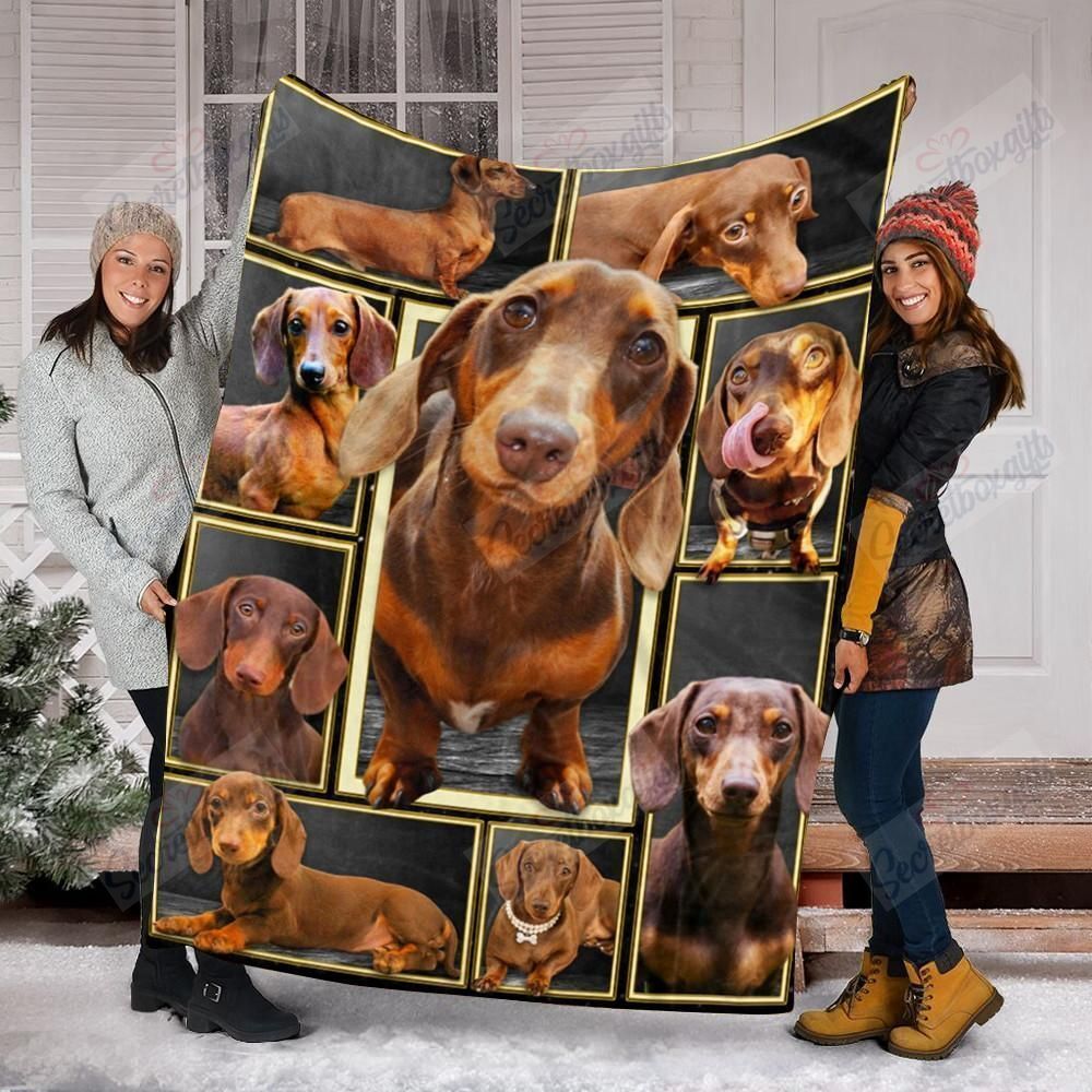 3D Dachshund Dogs Chocolate And Tan Fleece Blanket