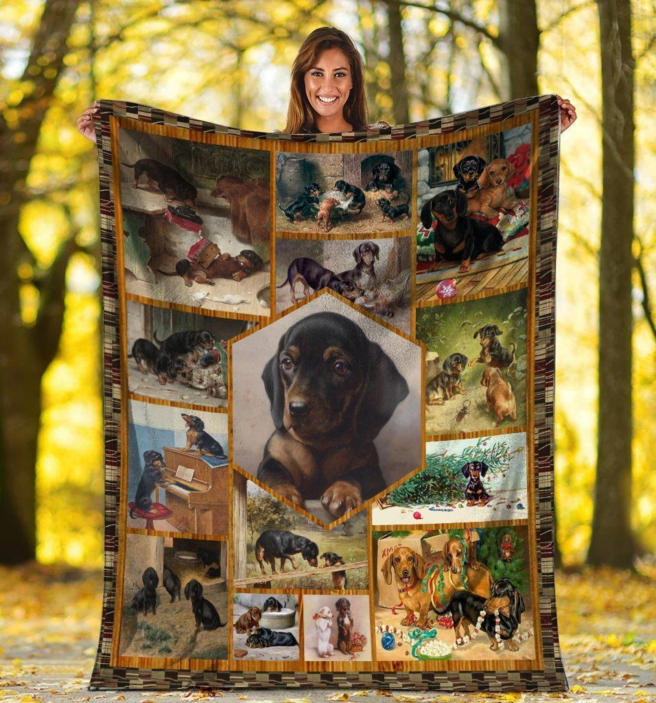 3d Dachshund Doxie Weiner Dog For Dog Lover Printed Fleece Blanket