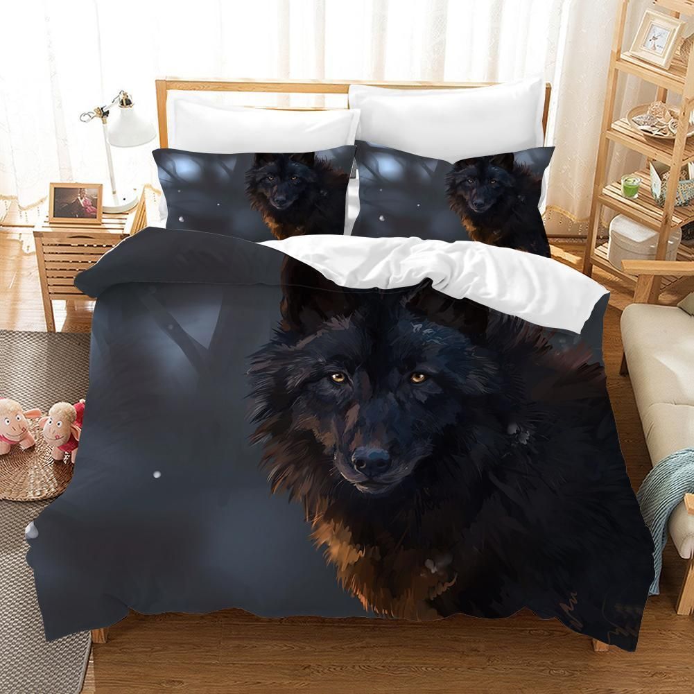 3d Dark Black Wolf Bedding Set