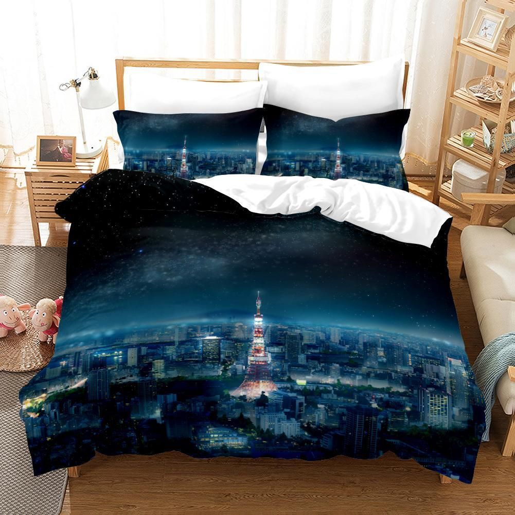 3d Dark City Building Tokyo Tower Bedding Set
