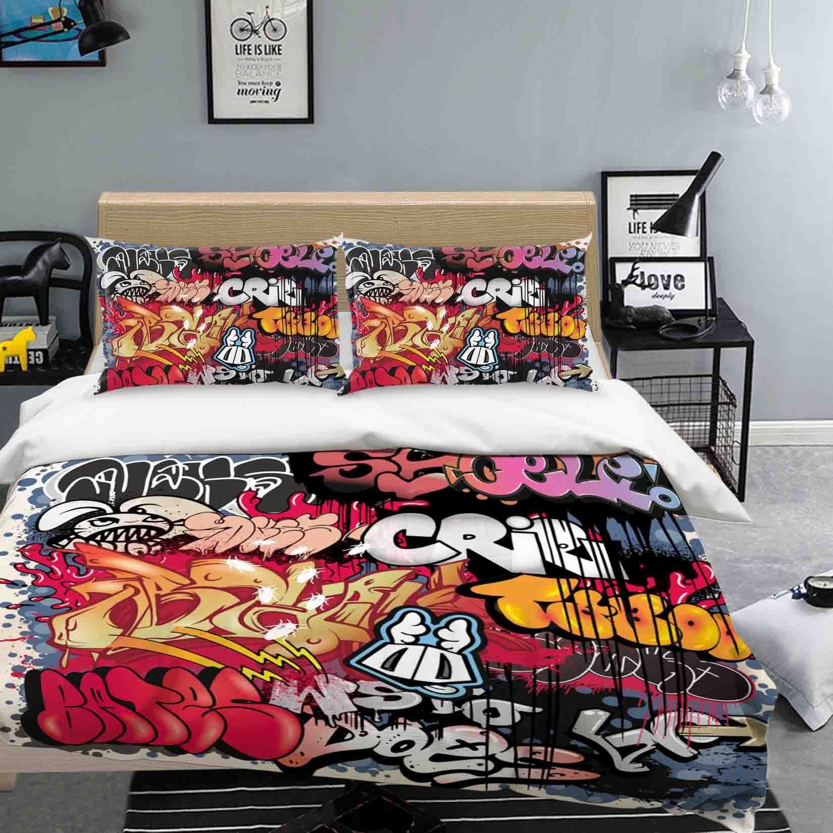 3D Dark Graffiti Patterns Bedding Set