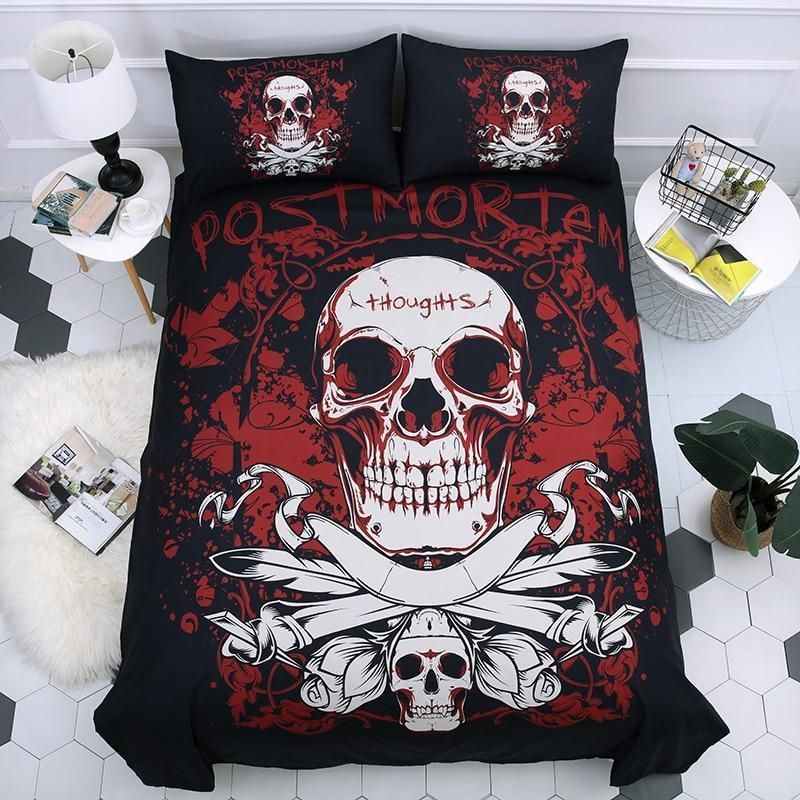 3D Dark Skull Post Mortem Bedding Set