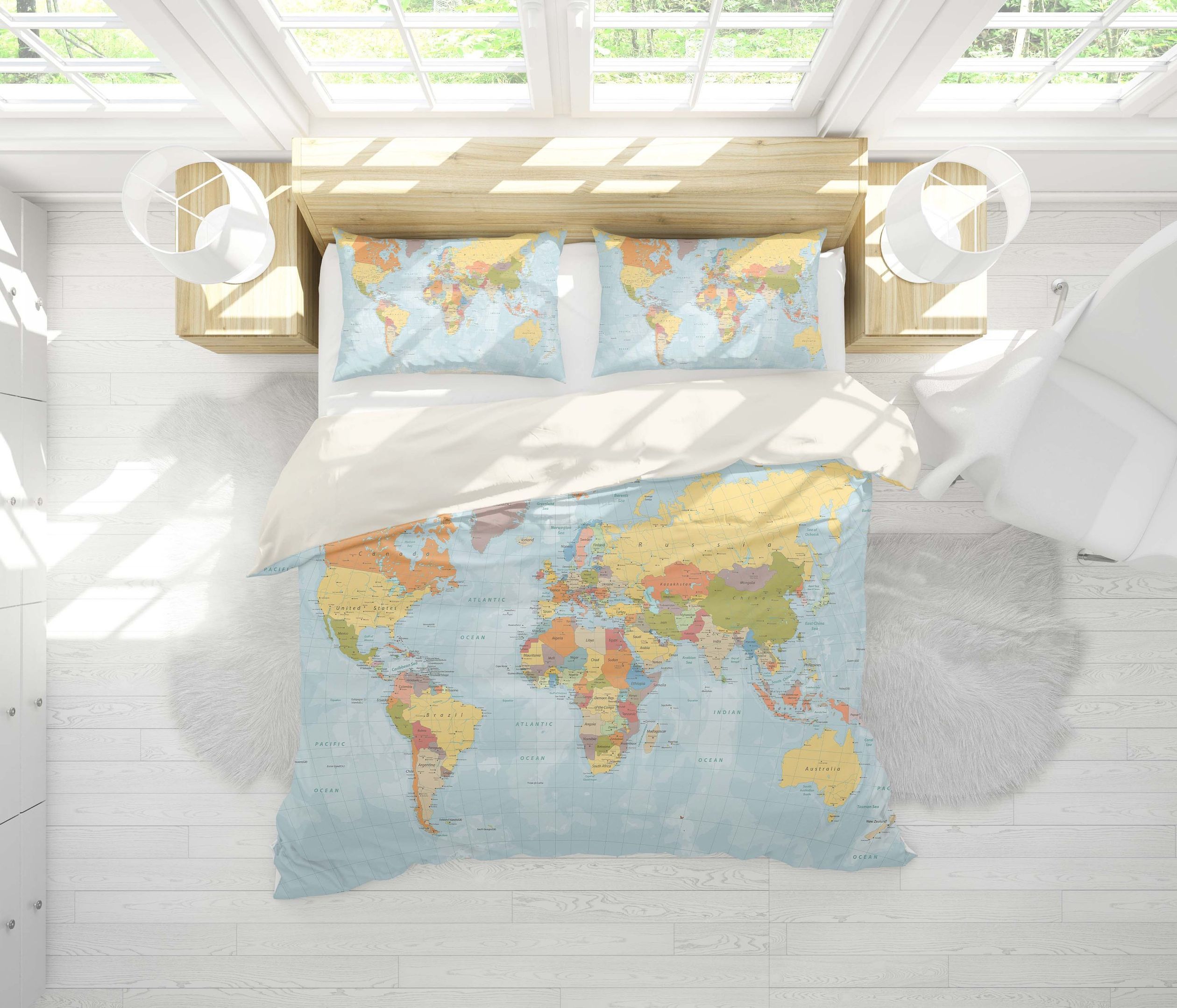 3d Details World Map Bedding Set