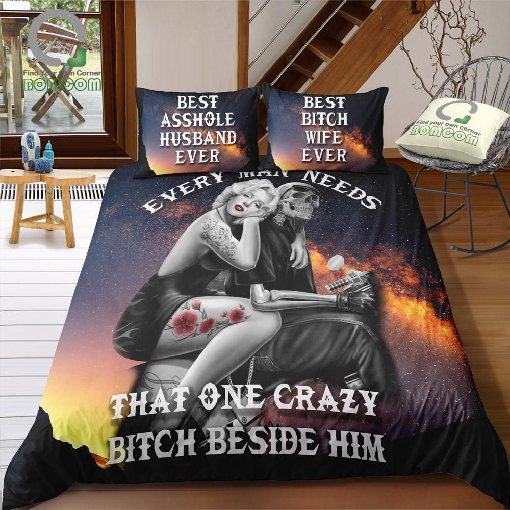 3D Digital Printing Skull Rider Couples Bedding Set