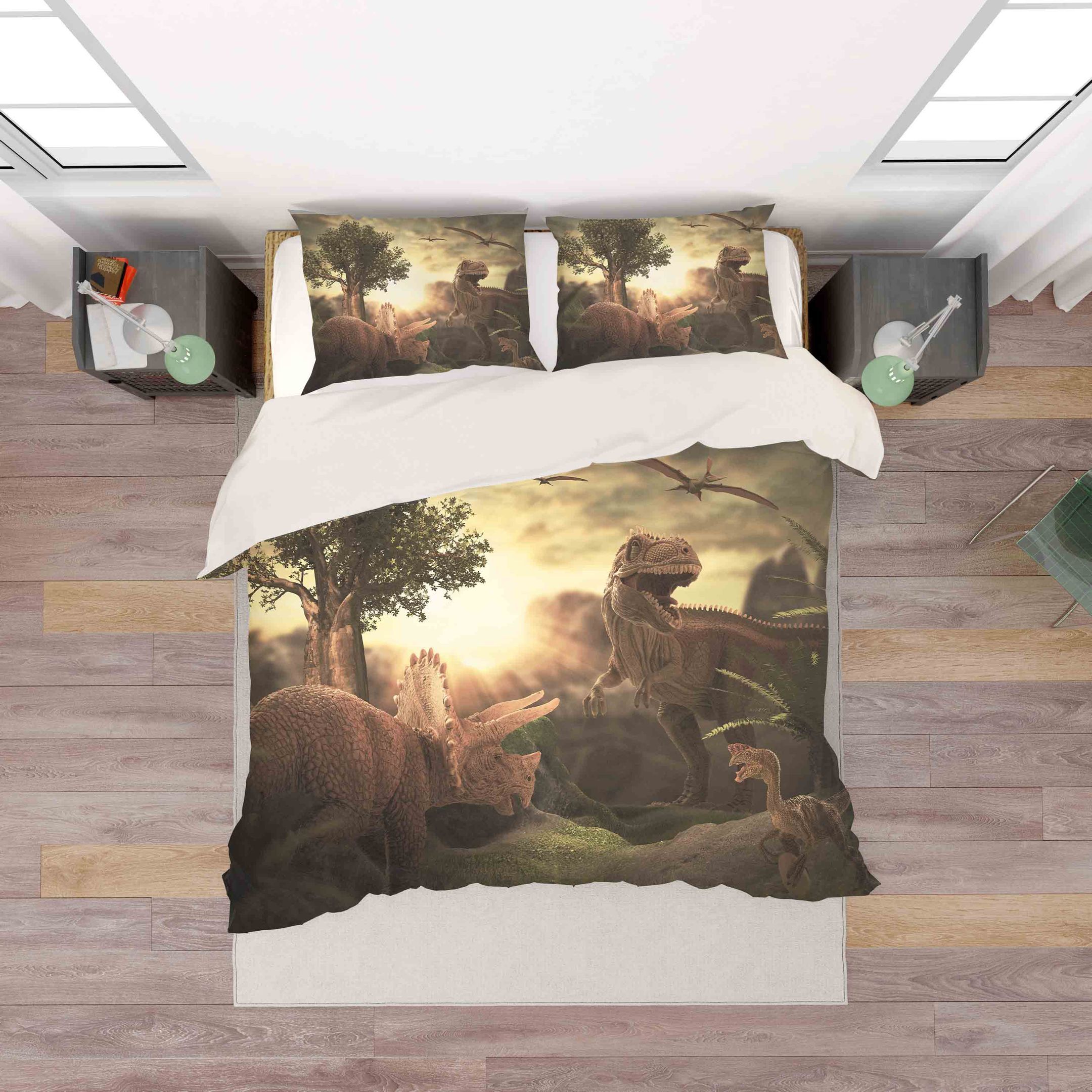 3d Dinosaur In Forest Bedding Set