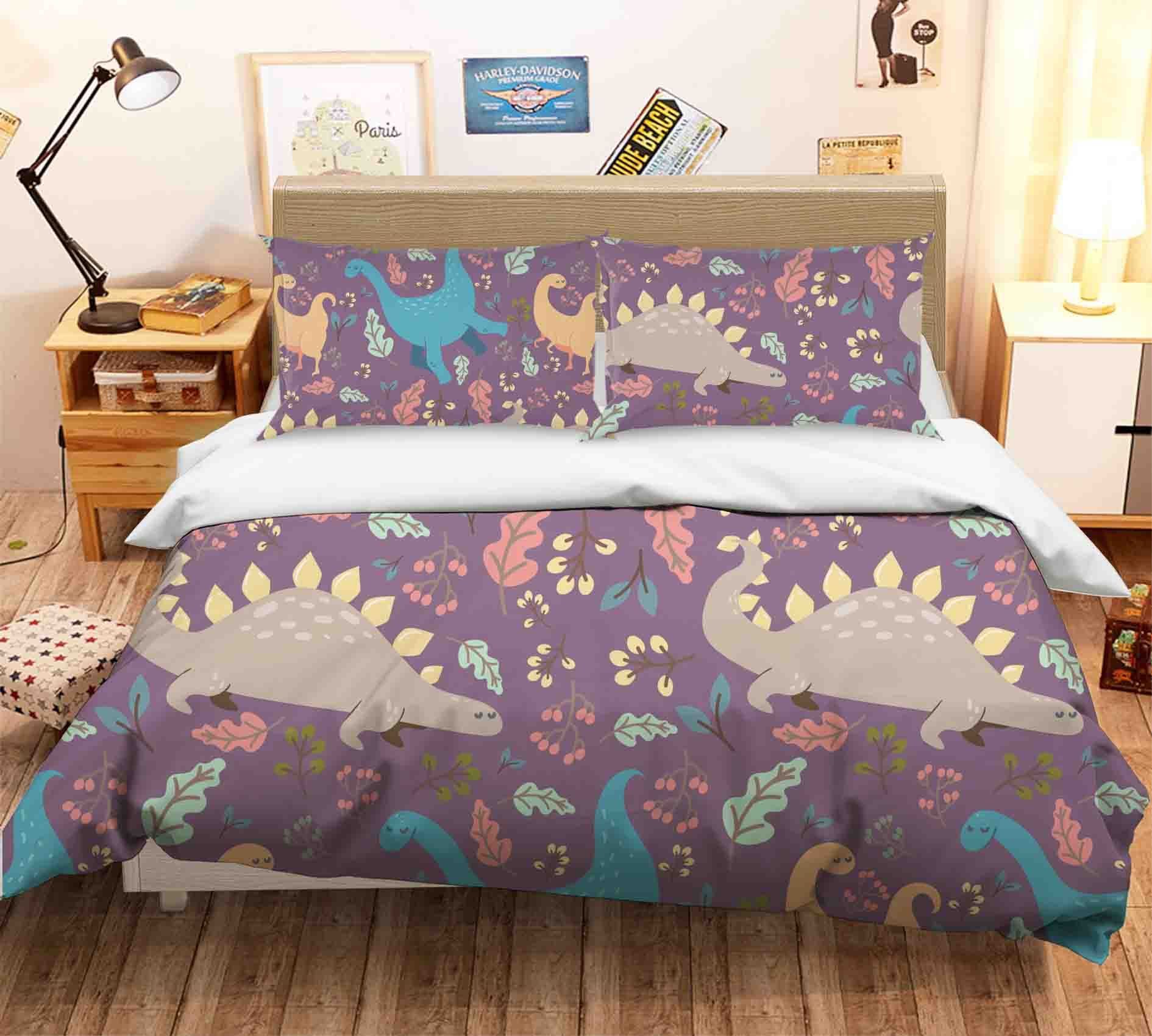 3d Dinosaur Pattern Purple Bedding Set