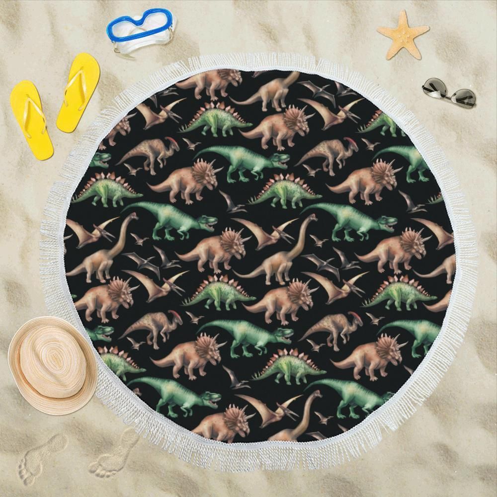 3d Dinosaur Print Pattern Round Beach Towel