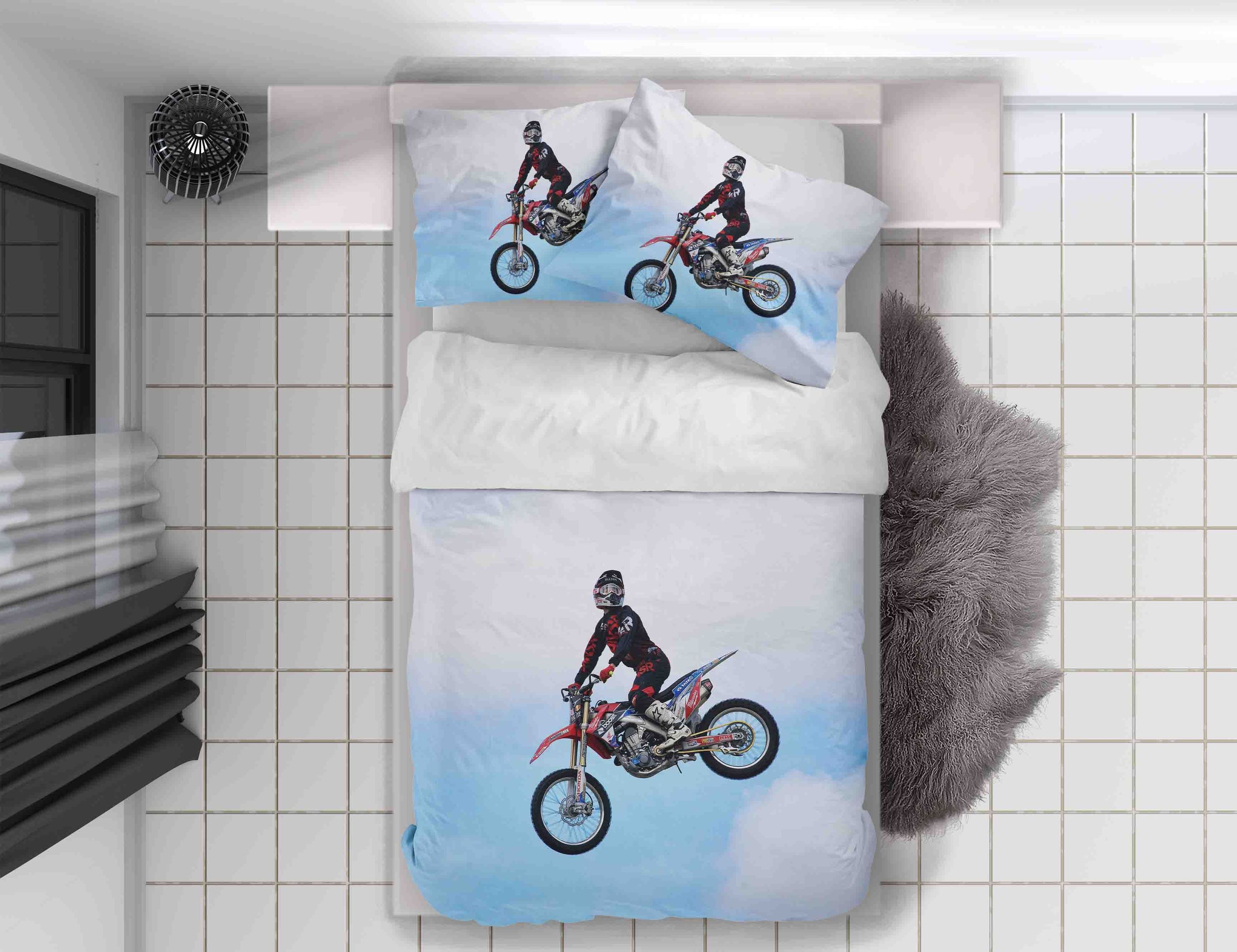 3d Dirt Bike Blue Sky Bedding Set