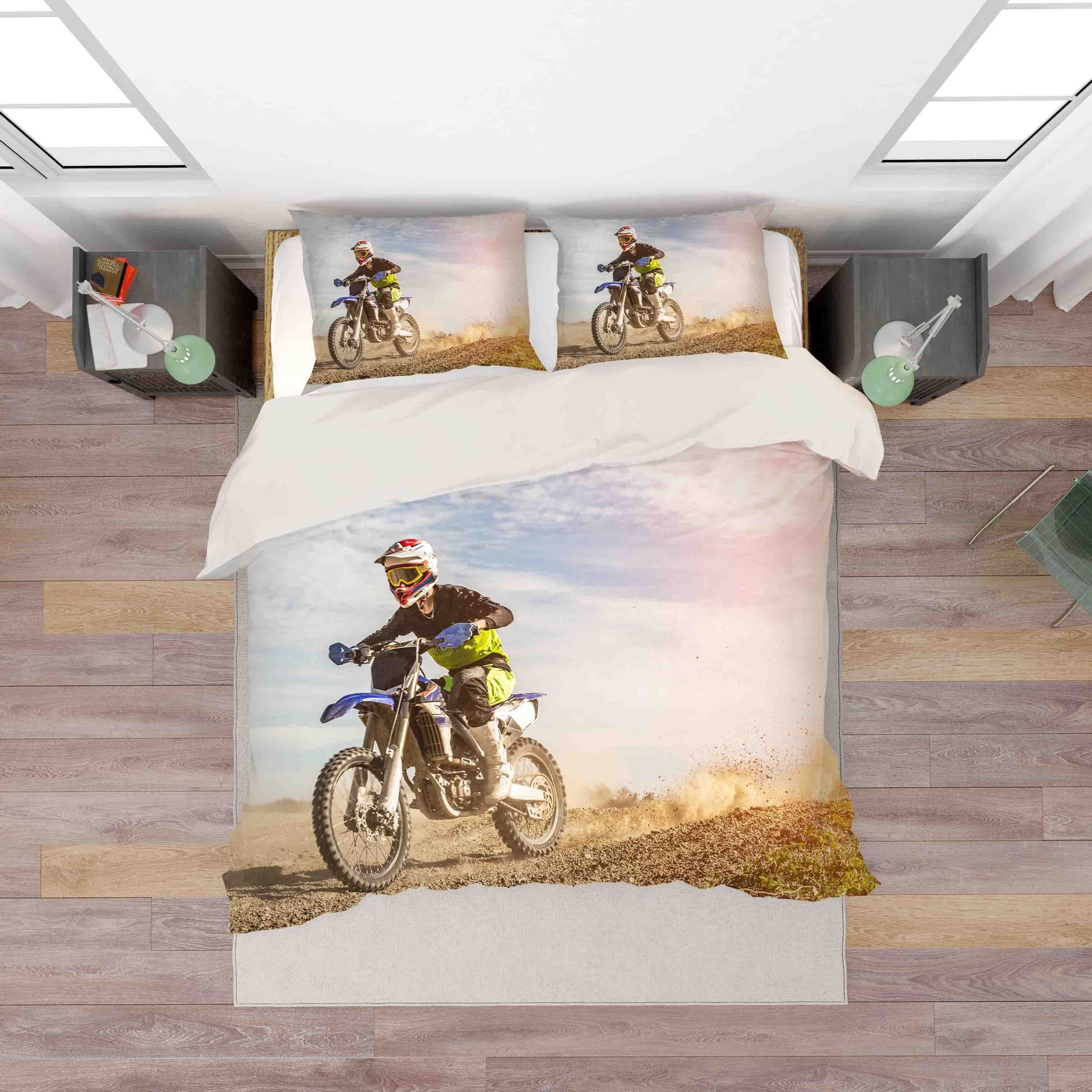 3d Dirt Bike Competition Sky Bedding Set