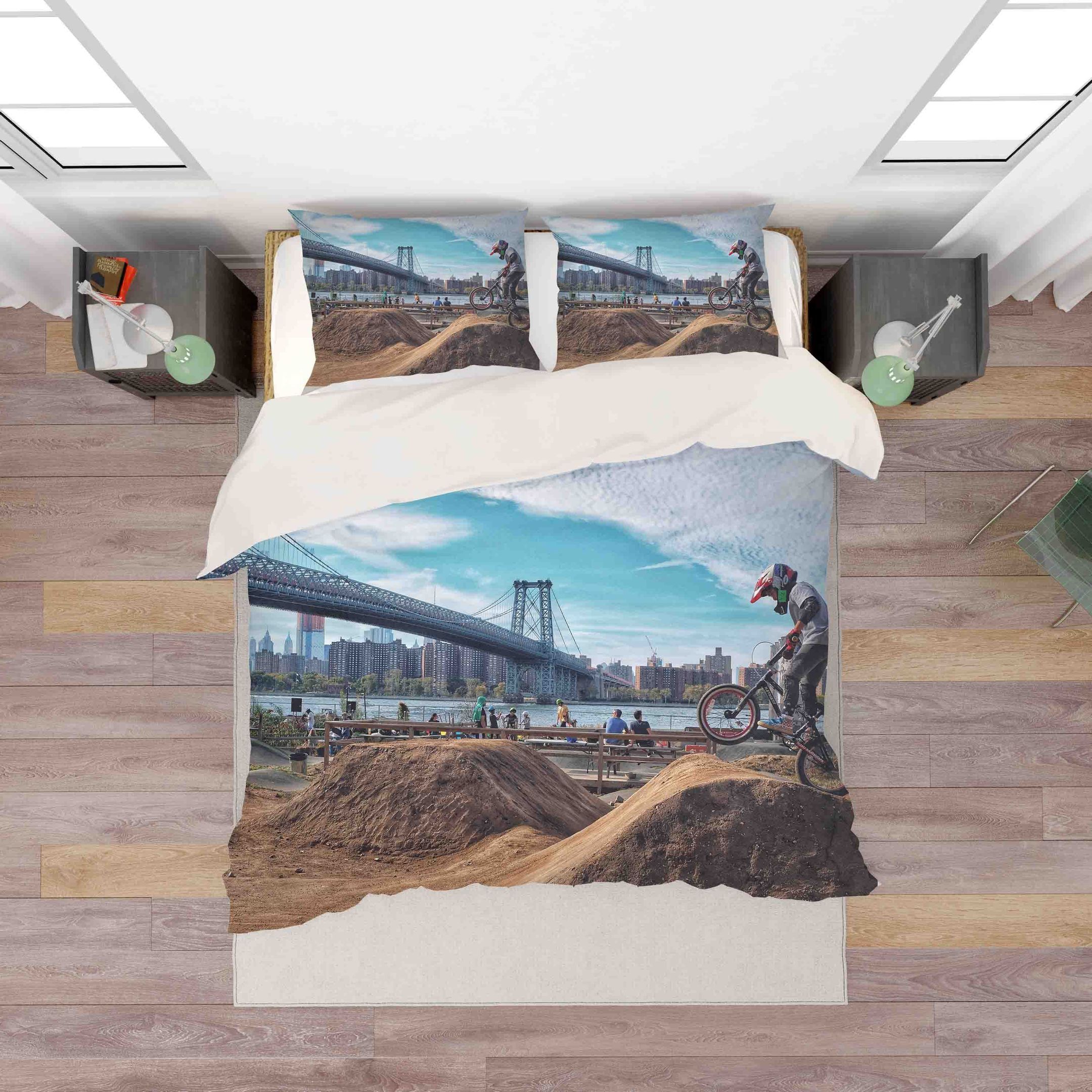 3d Dirt Bike Cross Sea Bridge Bedding Set