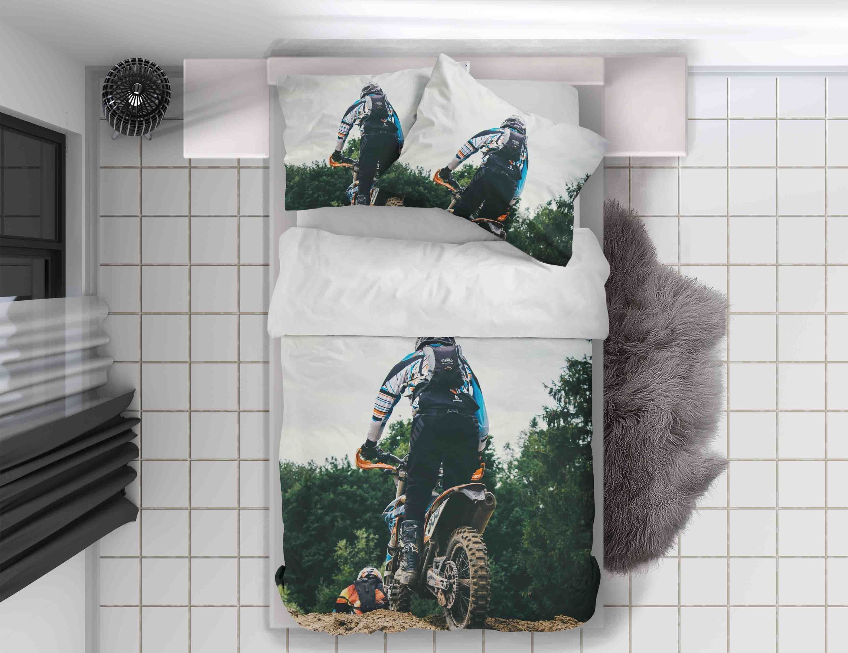 3d Dirt Bike Forest Bedding Set