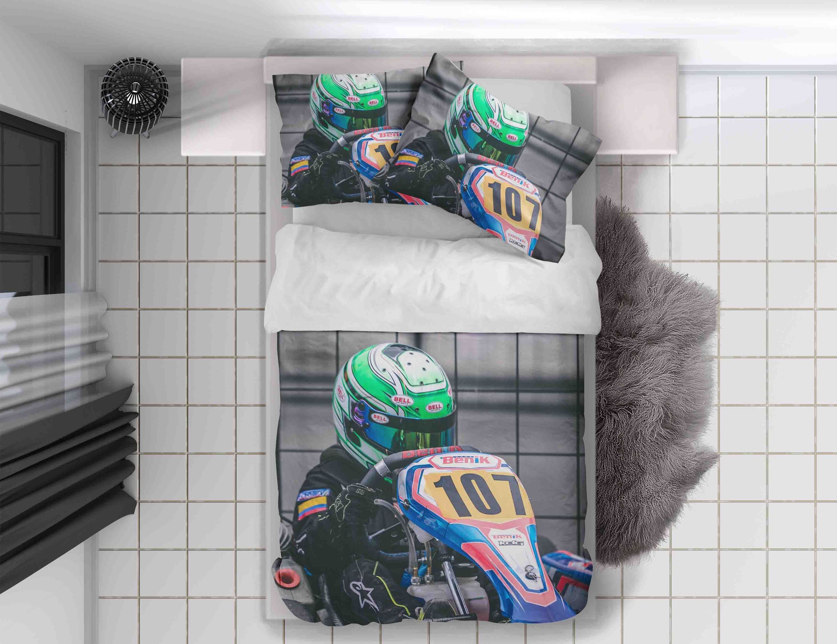3d Dirt Bike Green Bedding Set