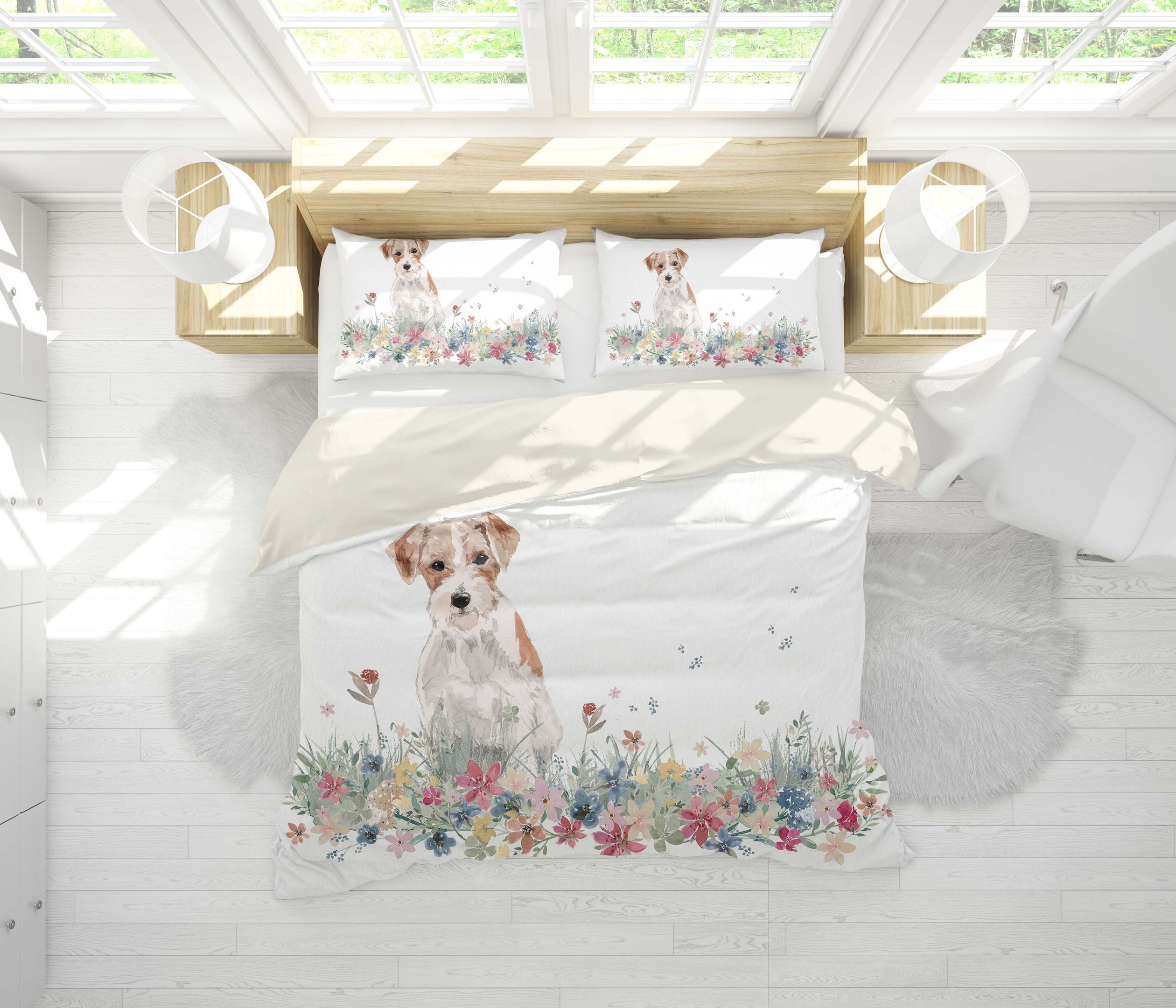 3d Dog Floral Bedding Set
