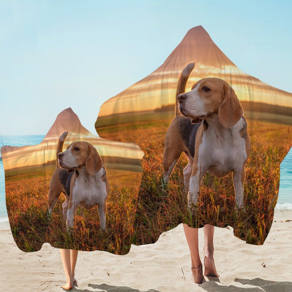 3d Dog On Flower Field Printed Hooded Towel