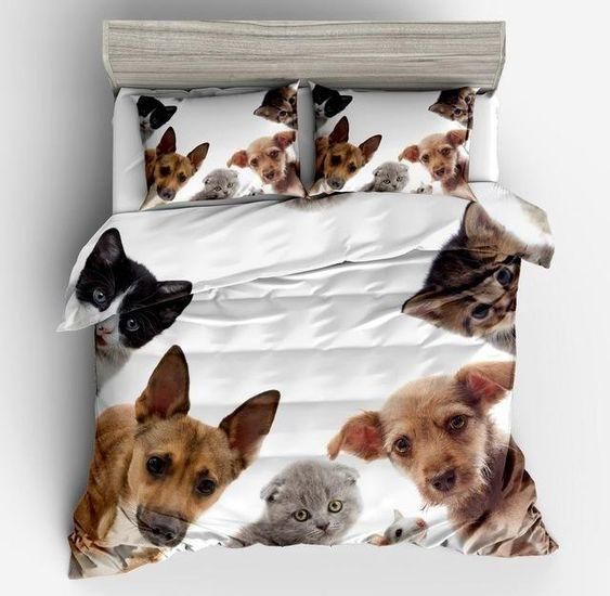 3d Dogs And Cat Printed Bedding Set