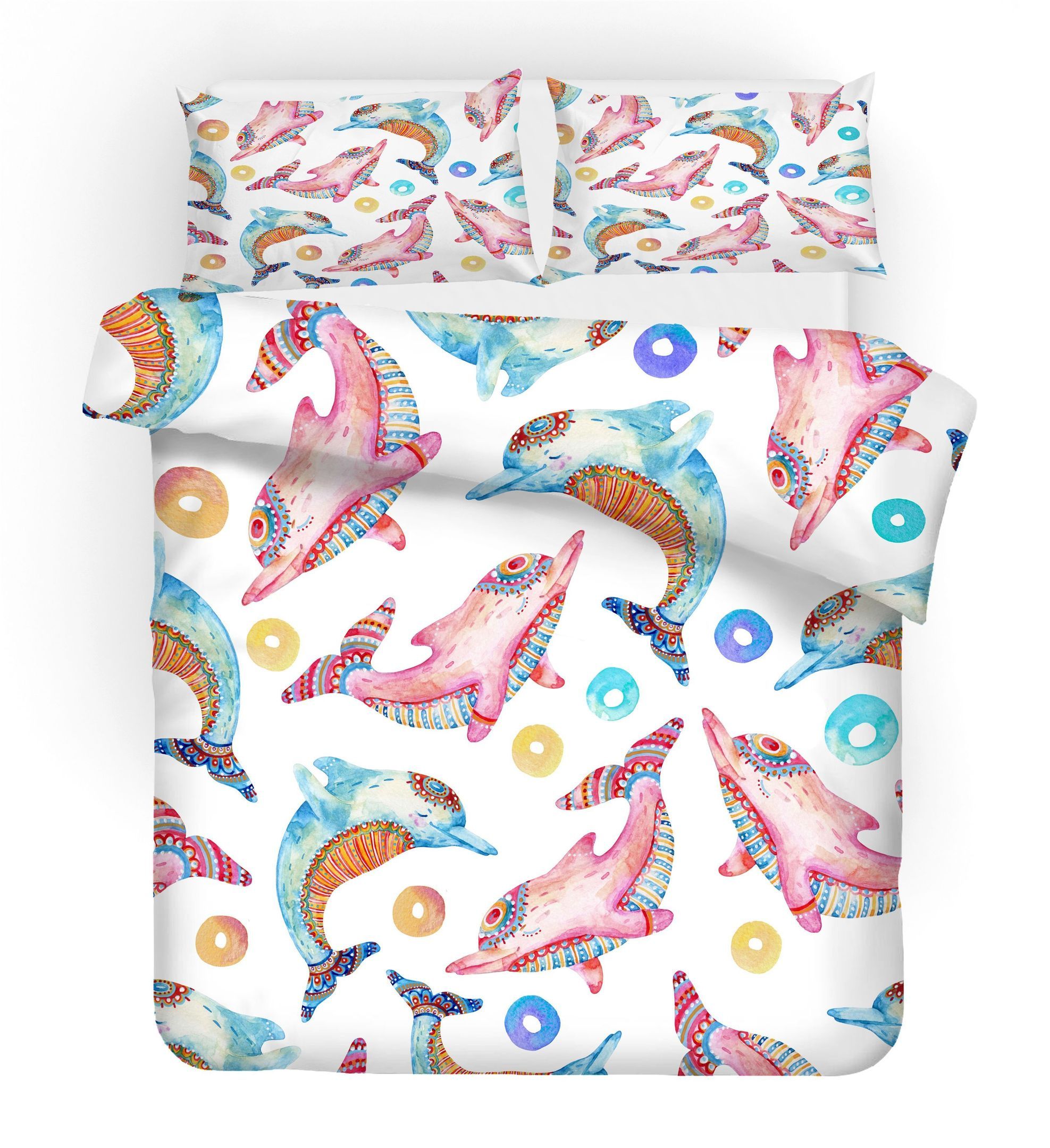 3d Dolphin Colorful Paisley Pattern Bedding Set