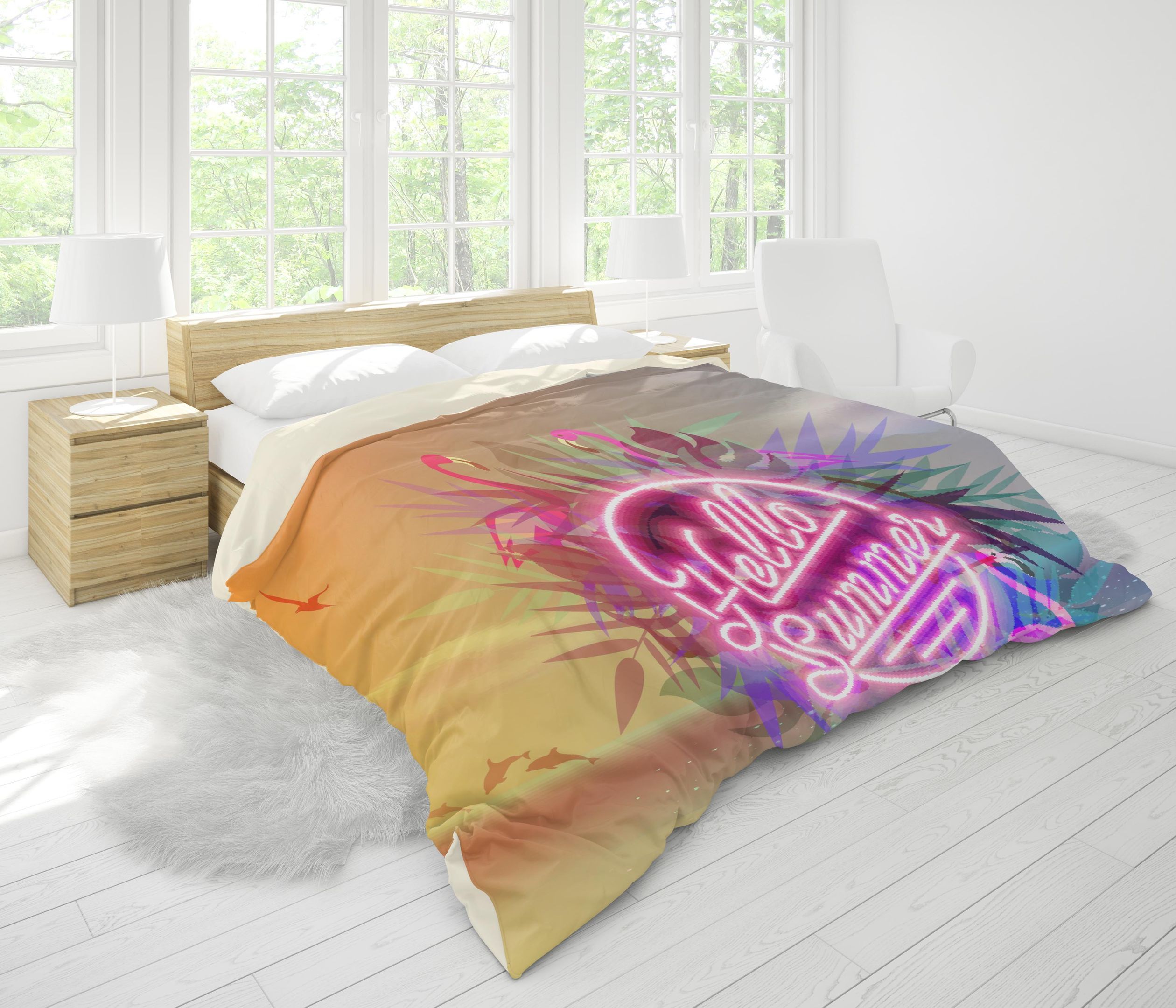 3d Dolphin Flamingo Summer Bedding Set