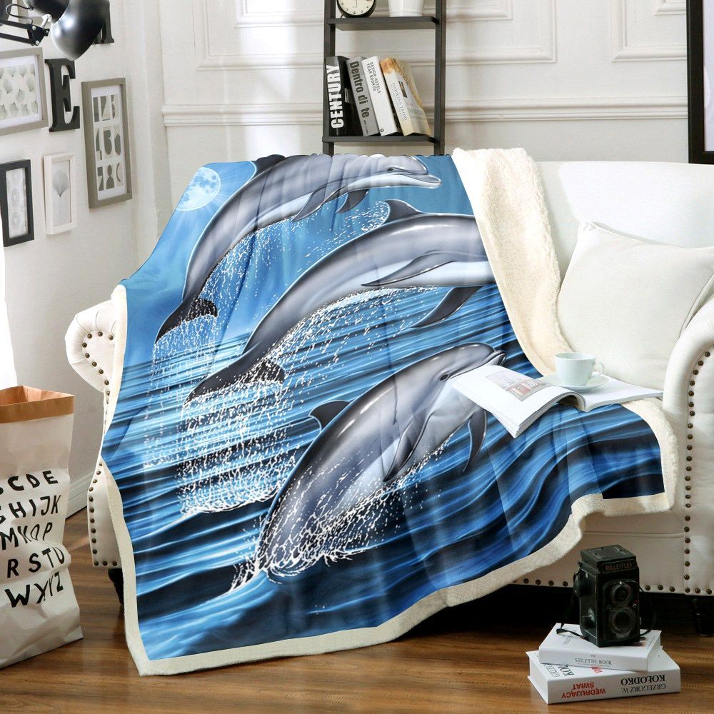 3d Dolphin Sherpa Fleece Blanket