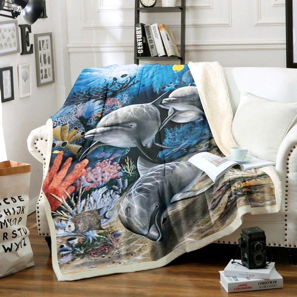3d Dolphin Sherpa Fleece Blanket