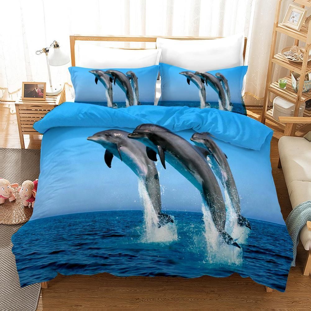3d Dolphin Jumping On Water Bedding Set