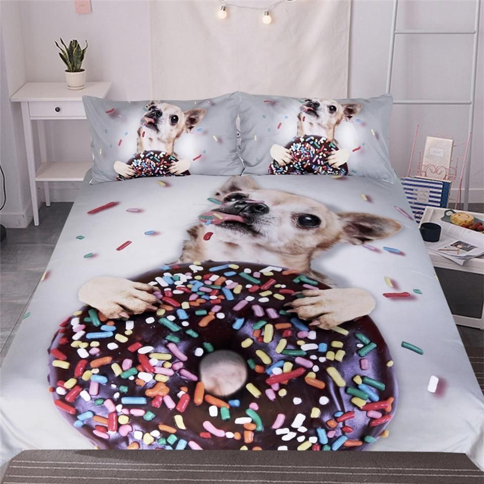 3d Donut Printed Chihuahua Bedding Set