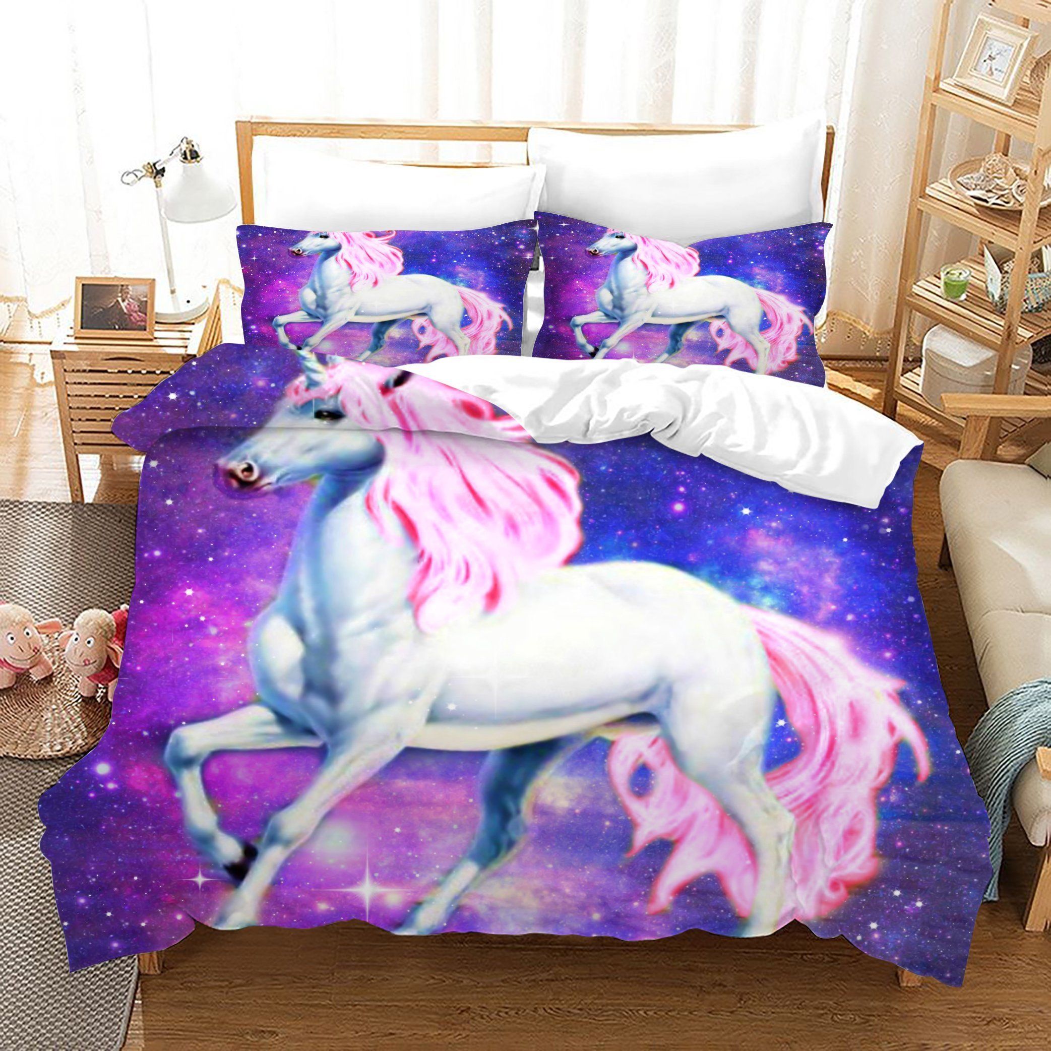 3d Dreamlike Rainbow White Unicorn Bedding Set