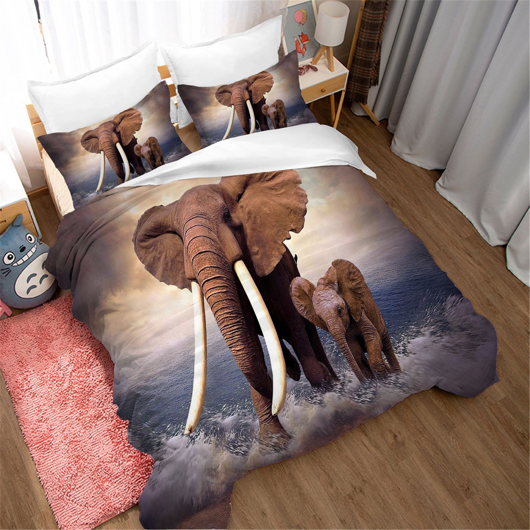 3d Elephant And Her Kid Bedding Set