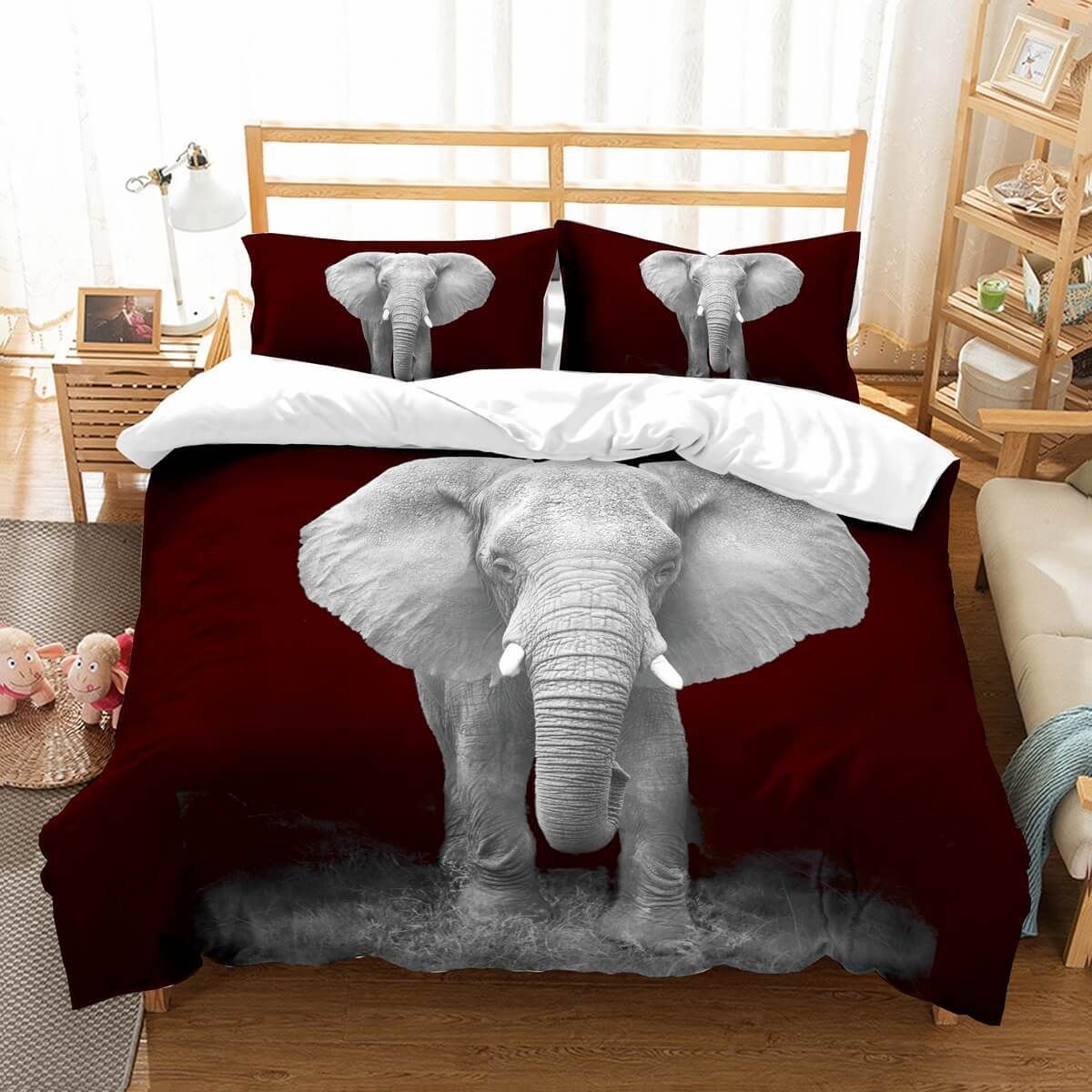 3d Elephant Burgundy Bedding Set